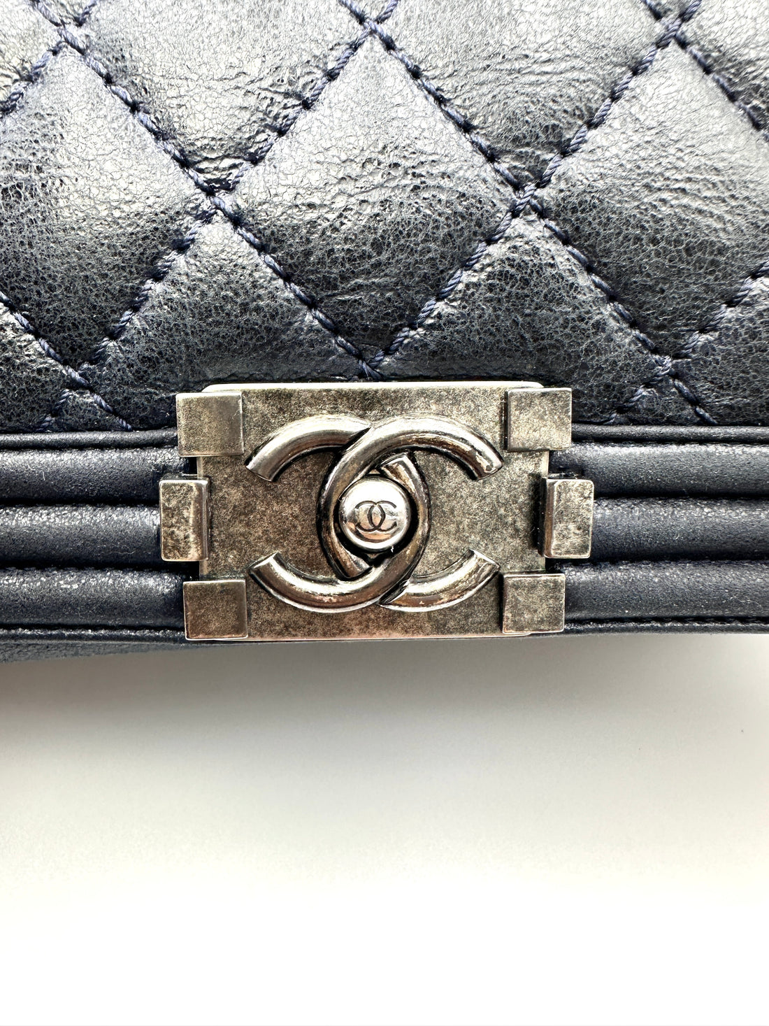 Chanel LeBoy Navy Quilted Lambskin XL Flap Bag With Silver Buckle(18***49) CC2051