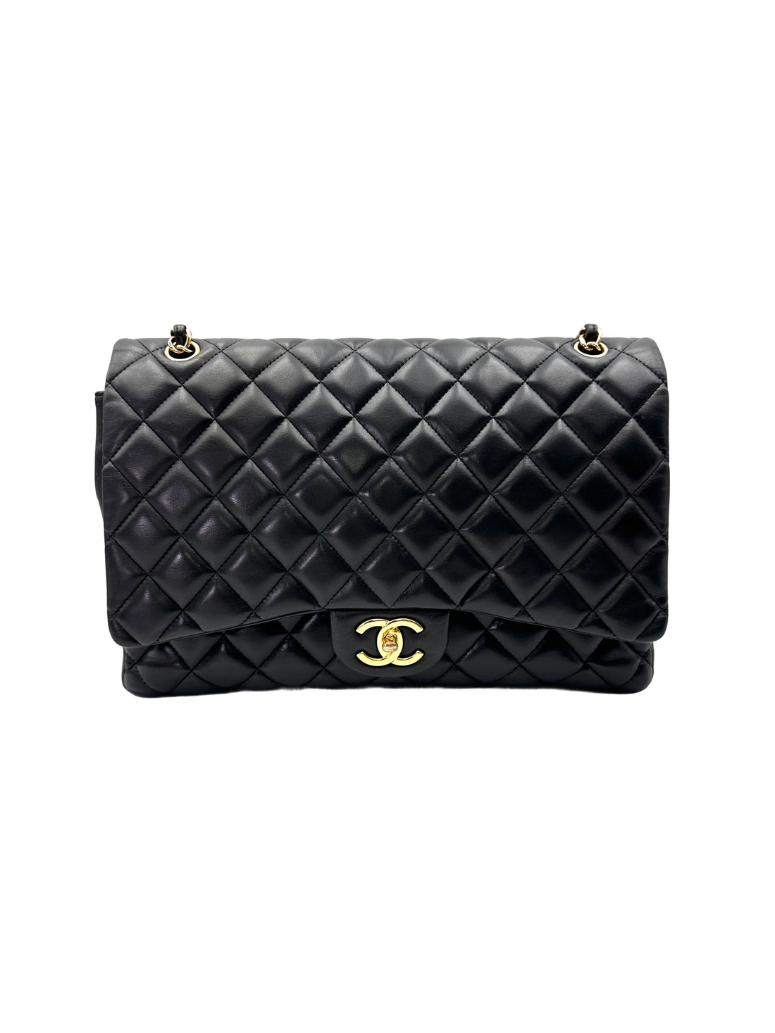 Chanel Classic Flap Black Quilted Lambskin Jumbo Shoulder Bag With Gold Buckle(14***99) CC2052