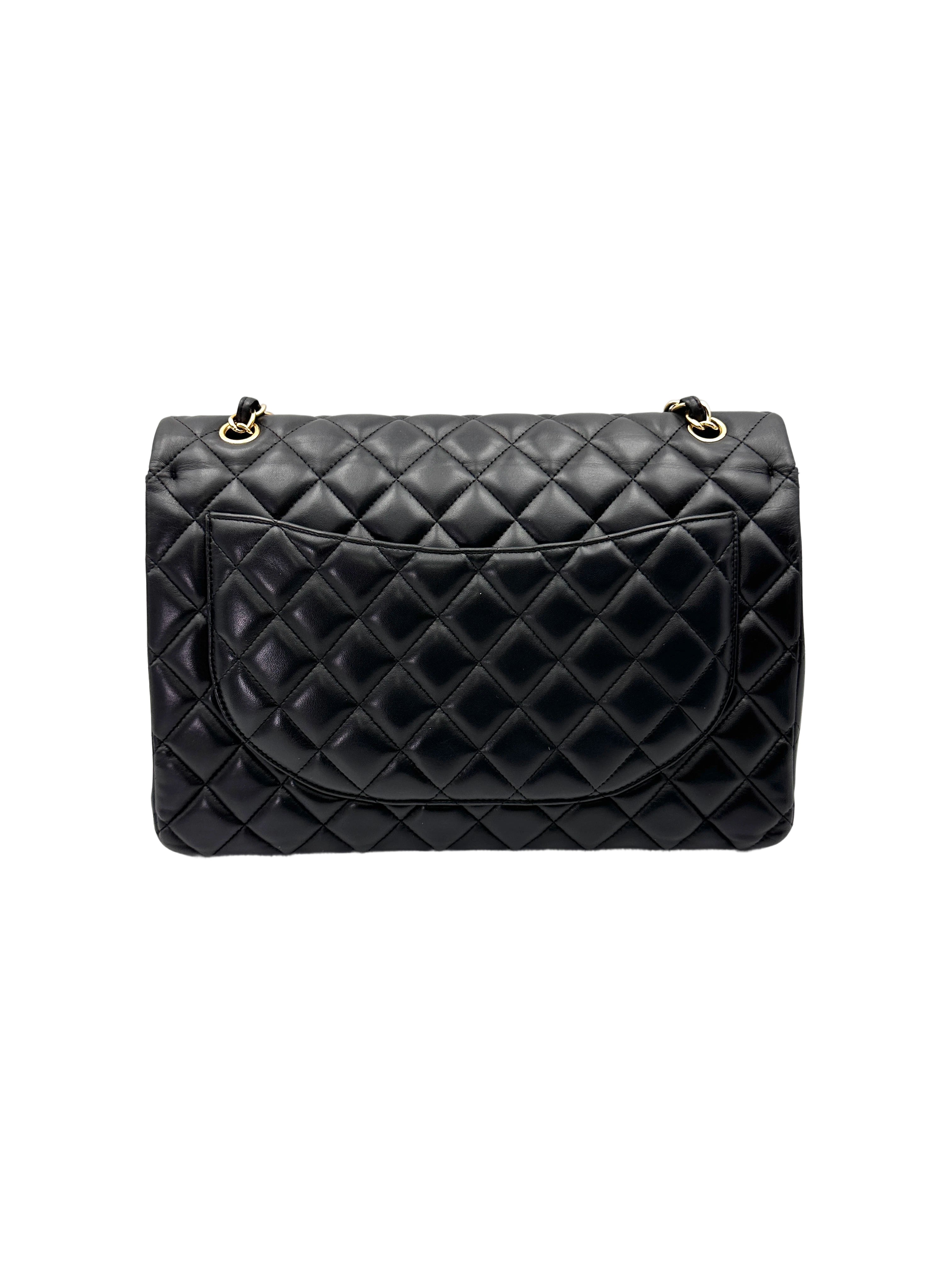 Chanel Classic Flap Black Quilted Lambskin Jumbo Shoulder Bag With Gold Buckle(14***99) CC2052