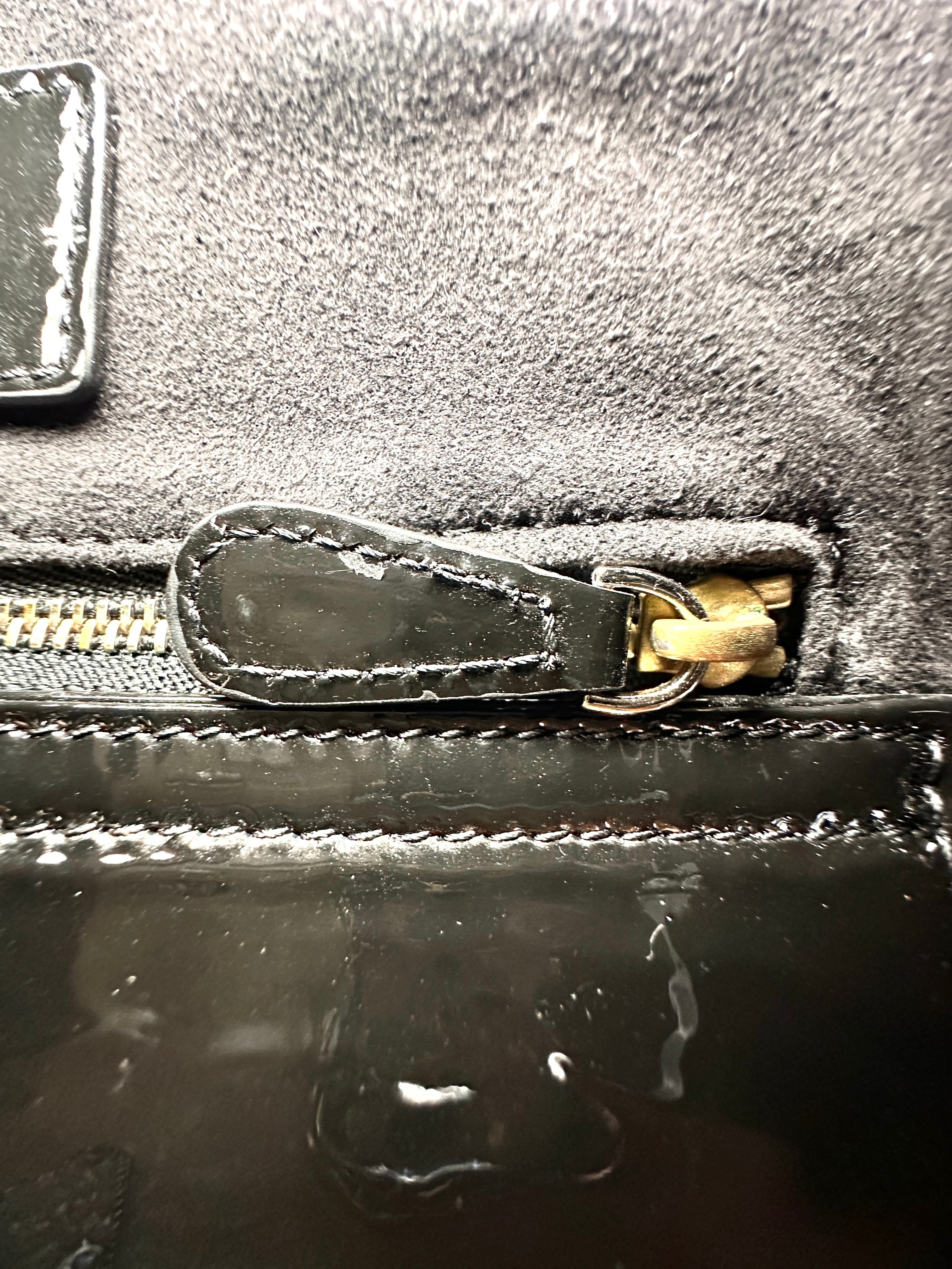Christian Dior Lady Dior Black Cannage Patent Leather Handle Bag With Gold Charms DR757