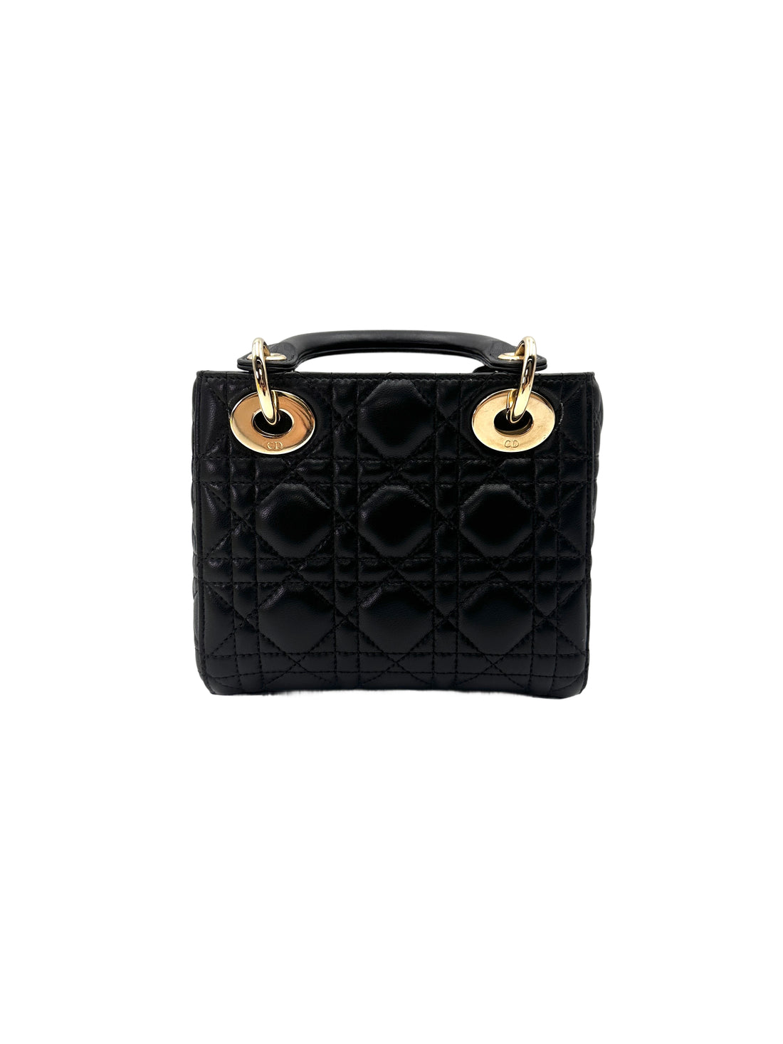 Christian Dior Lady Dior Black Cannage Leather Handle Bag With Silver Charms DR760