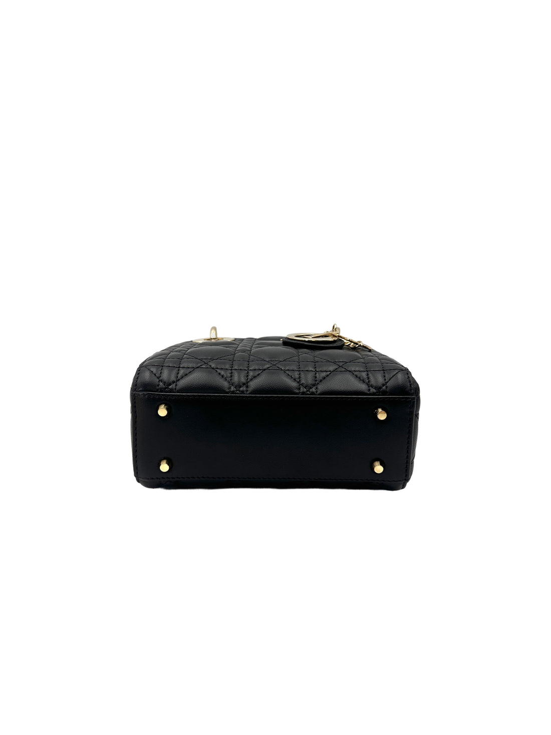 Christian Dior Lady Dior Black Cannage Leather Handle Bag With Silver Charms DR760