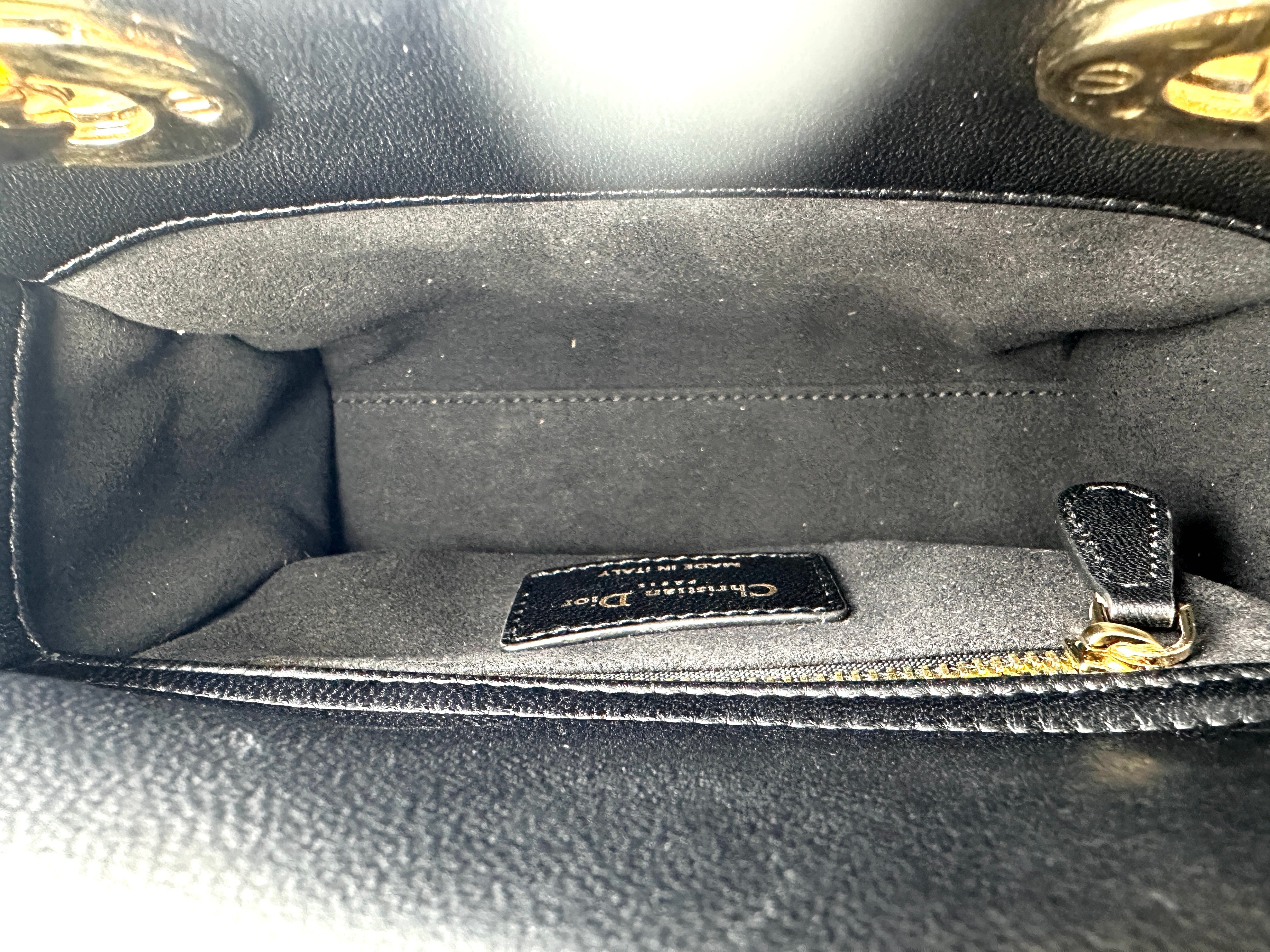 Christian Dior Lady Dior Black Cannage Leather Handle Bag With Silver Charms DR760