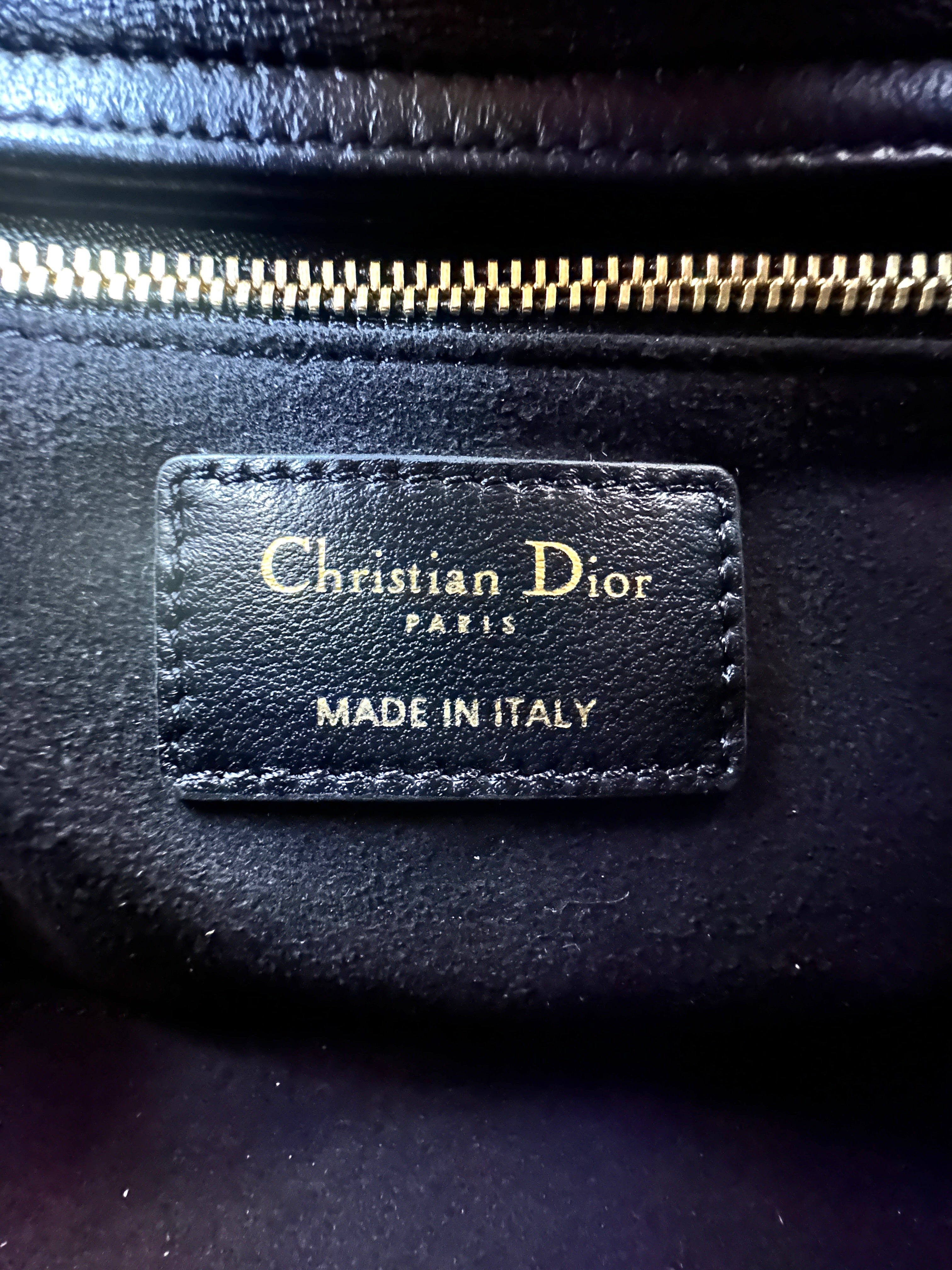 Christian Dior Lady Dior Black Cannage Leather Handle Bag With Silver Charms DR760
