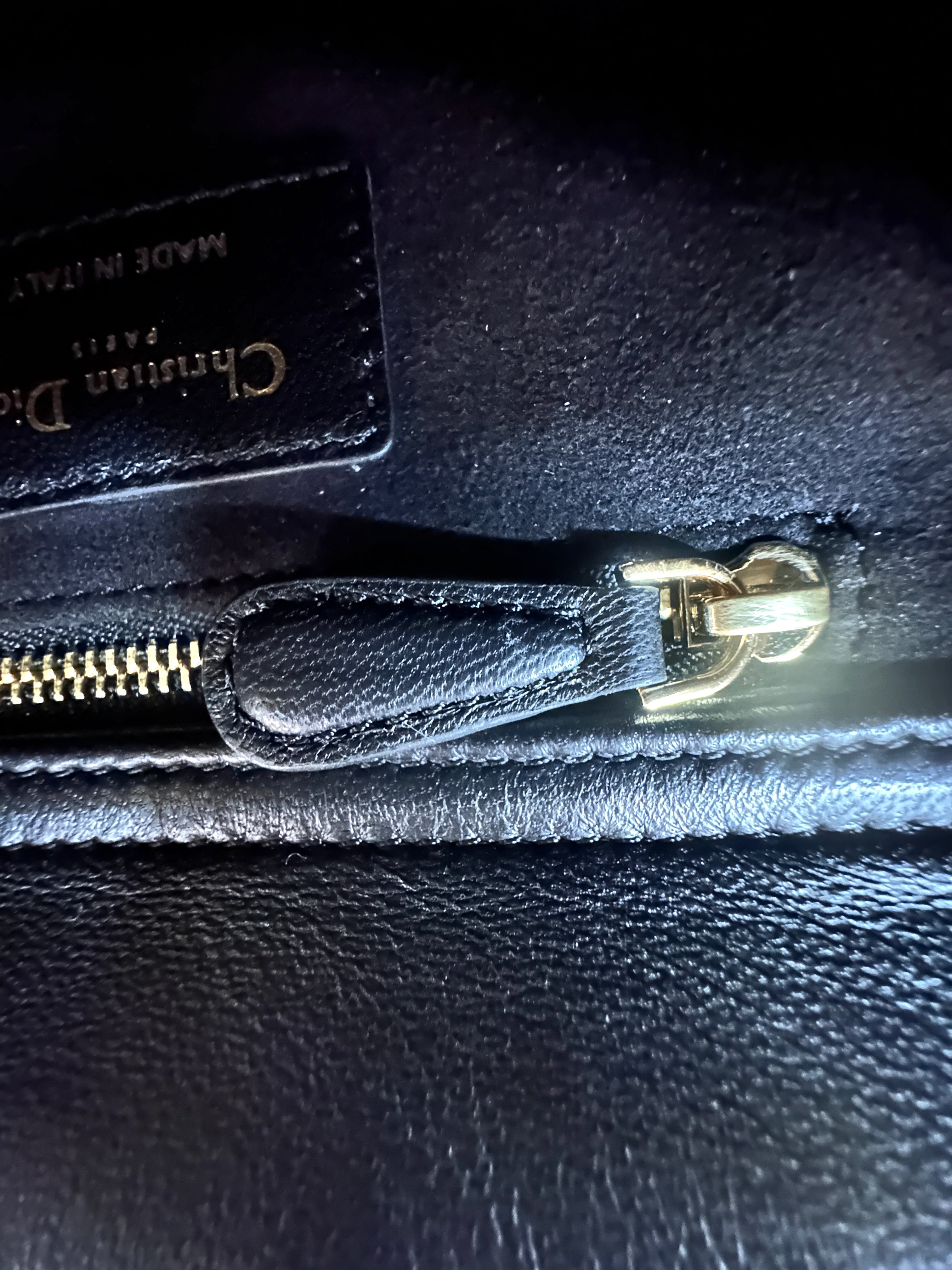 Christian Dior Lady Dior Black Cannage Leather Handle Bag With Silver Charms DR760