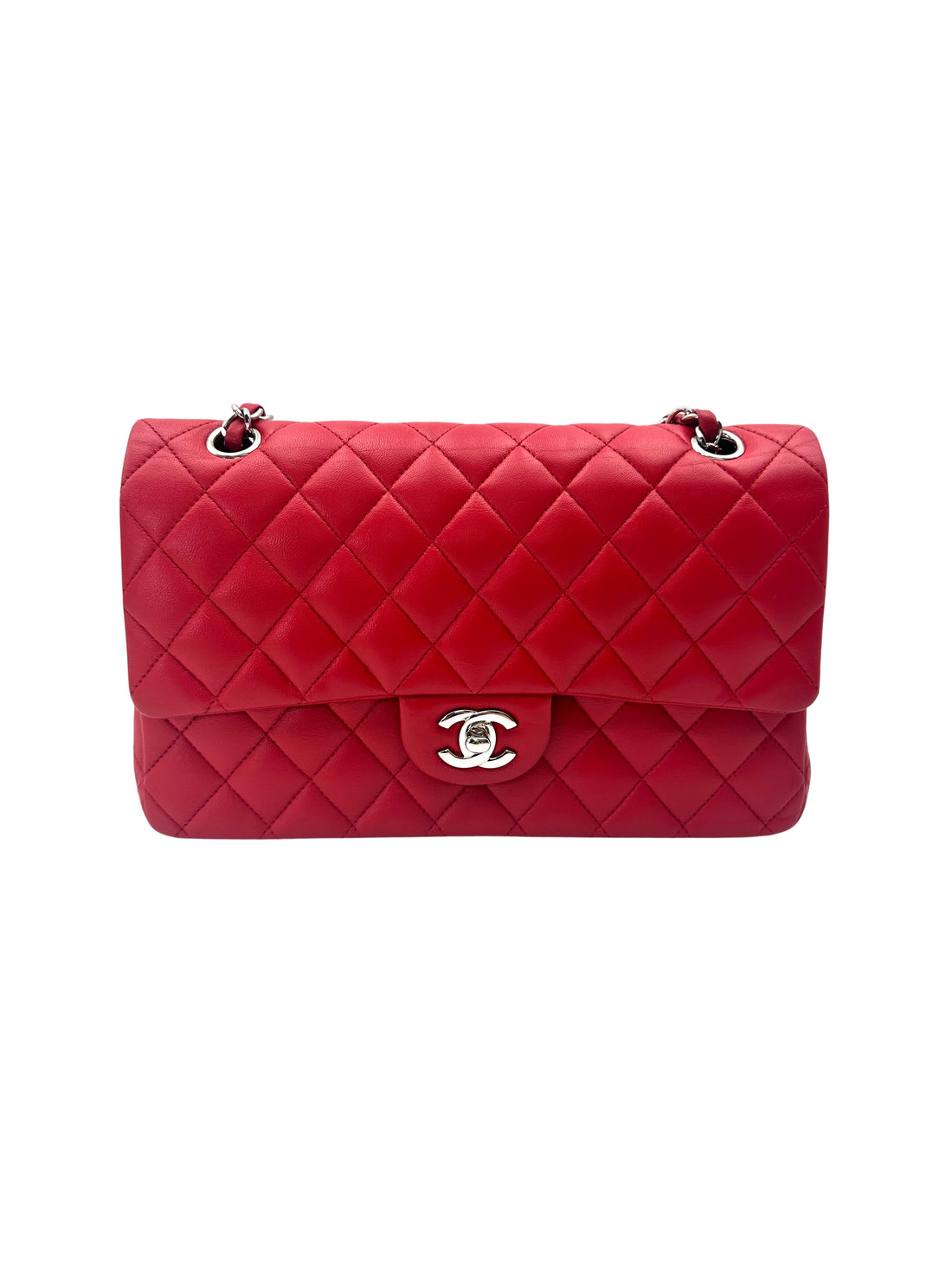 Chanel Classic Flap Red Quilted Leather Flap Bag With Silver Buckle(18***28) CC2055