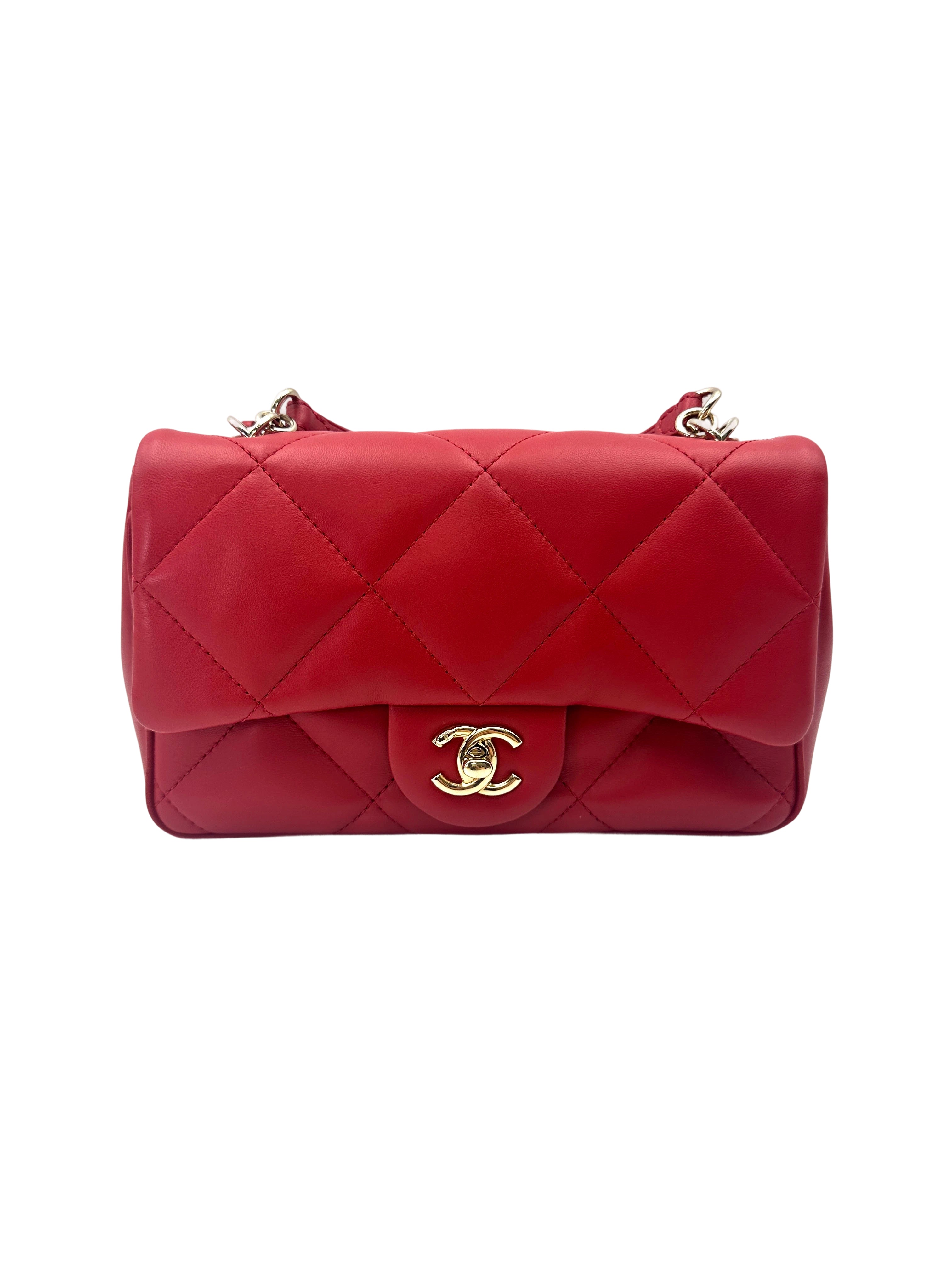 Chanel Classic Flap Red Quilted Lambskin Top Handle Flap Bag With Gold Buckle(28***46) CC2054