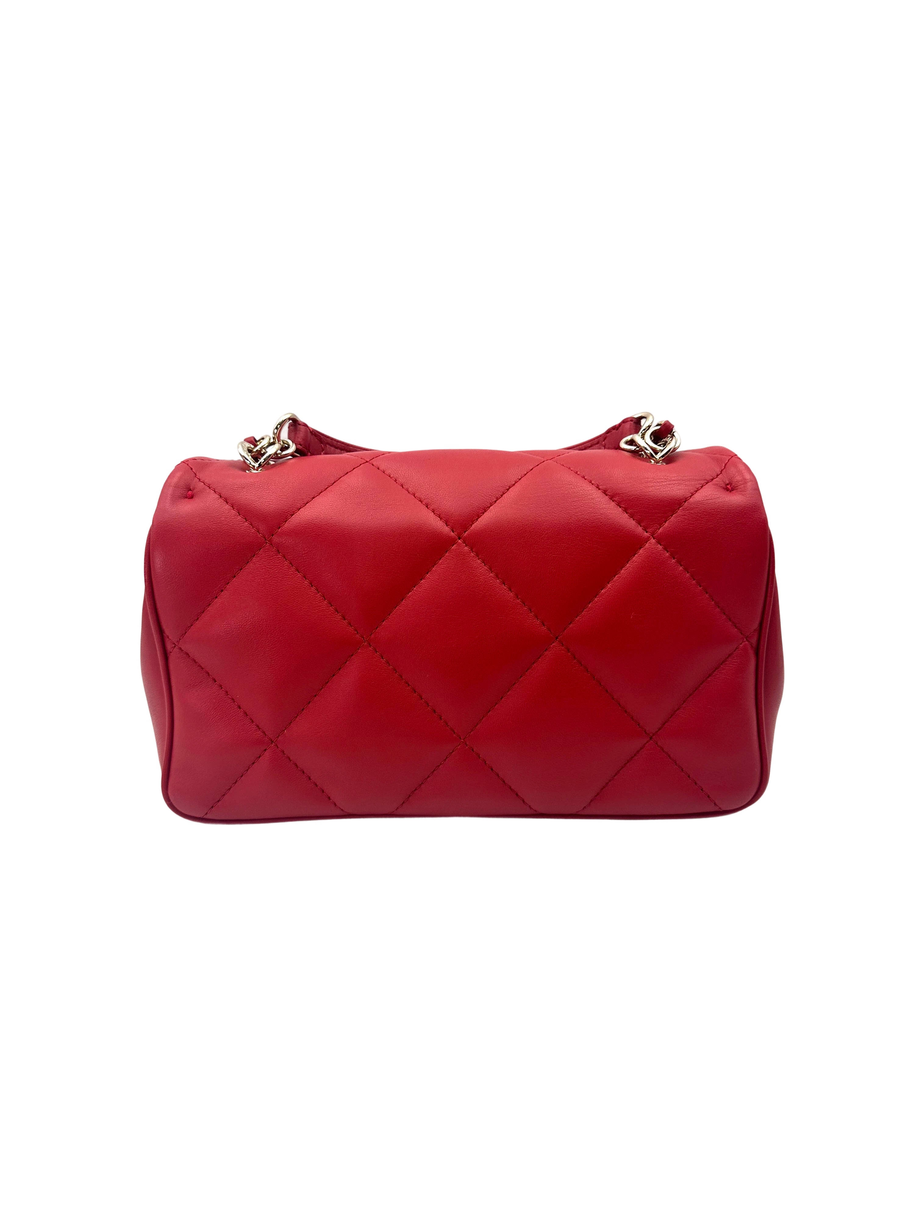 Chanel Classic Flap Red Quilted Lambskin Top Handle Flap Bag With Gold Buckle(28***46) CC2054