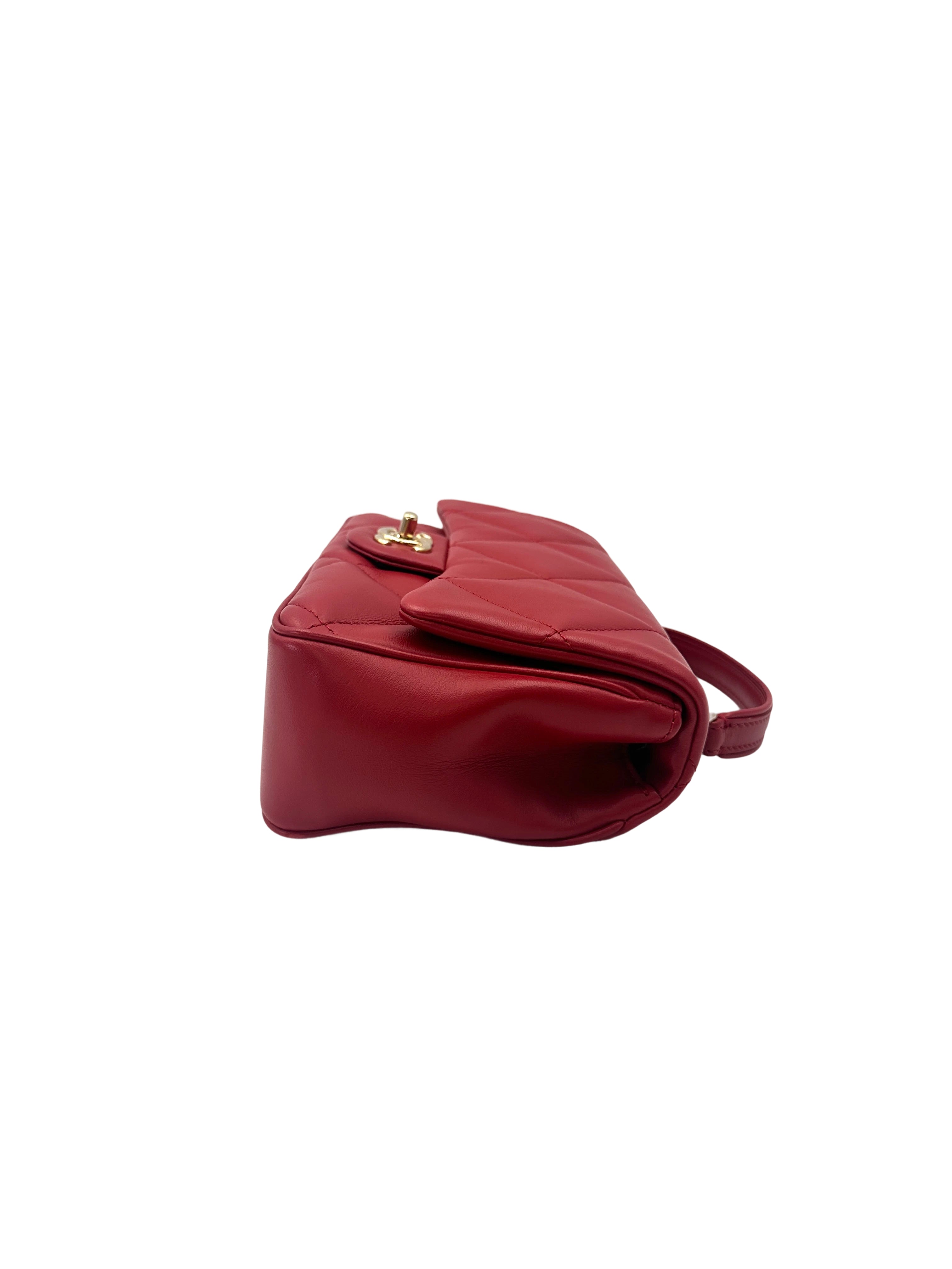 Chanel Classic Flap Red Quilted Lambskin Top Handle Flap Bag With Gold Buckle(28***46) CC2054