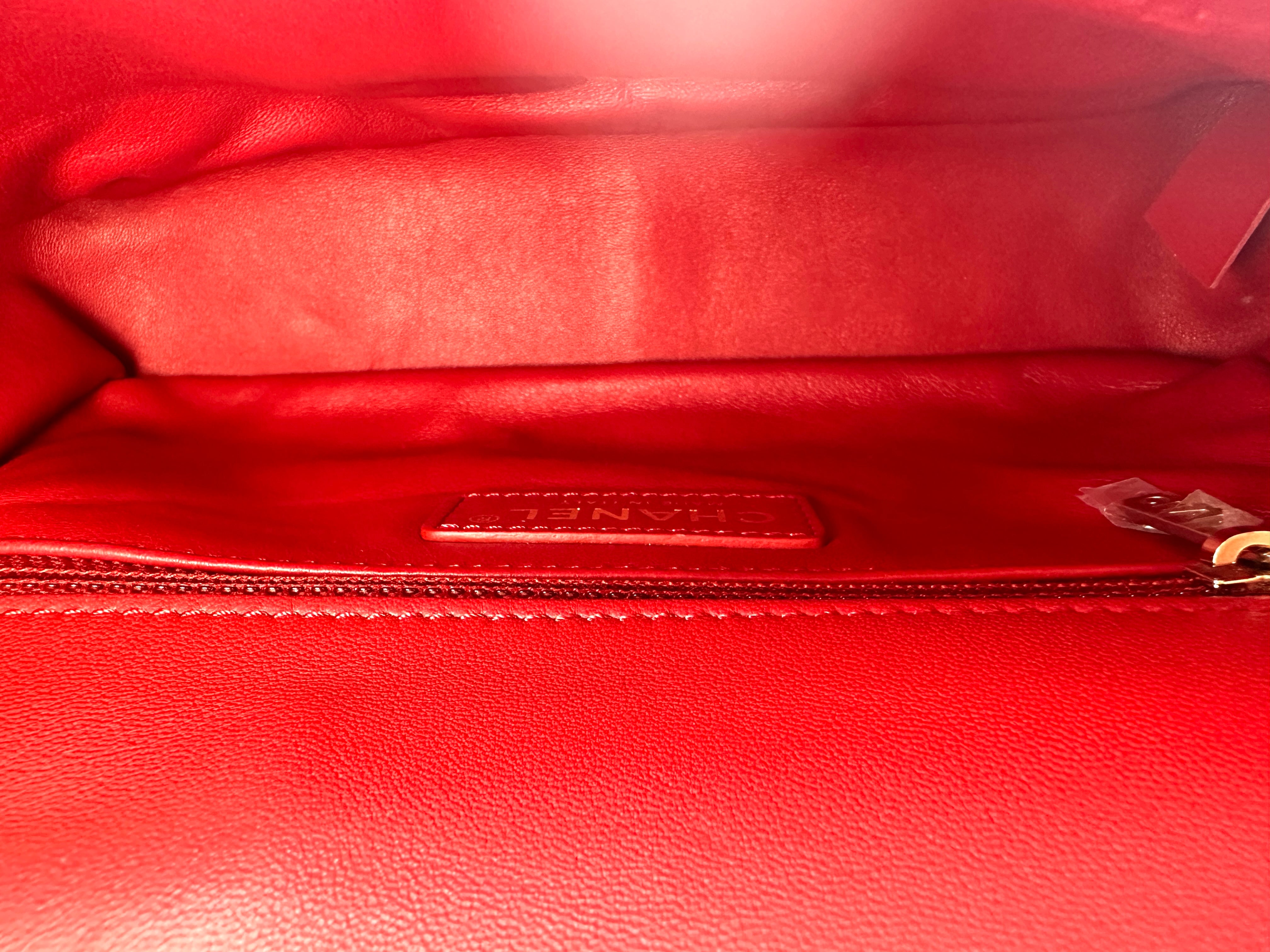Chanel Classic Flap Red Quilted Lambskin Top Handle Flap Bag With Gold Buckle(28***46) CC2054