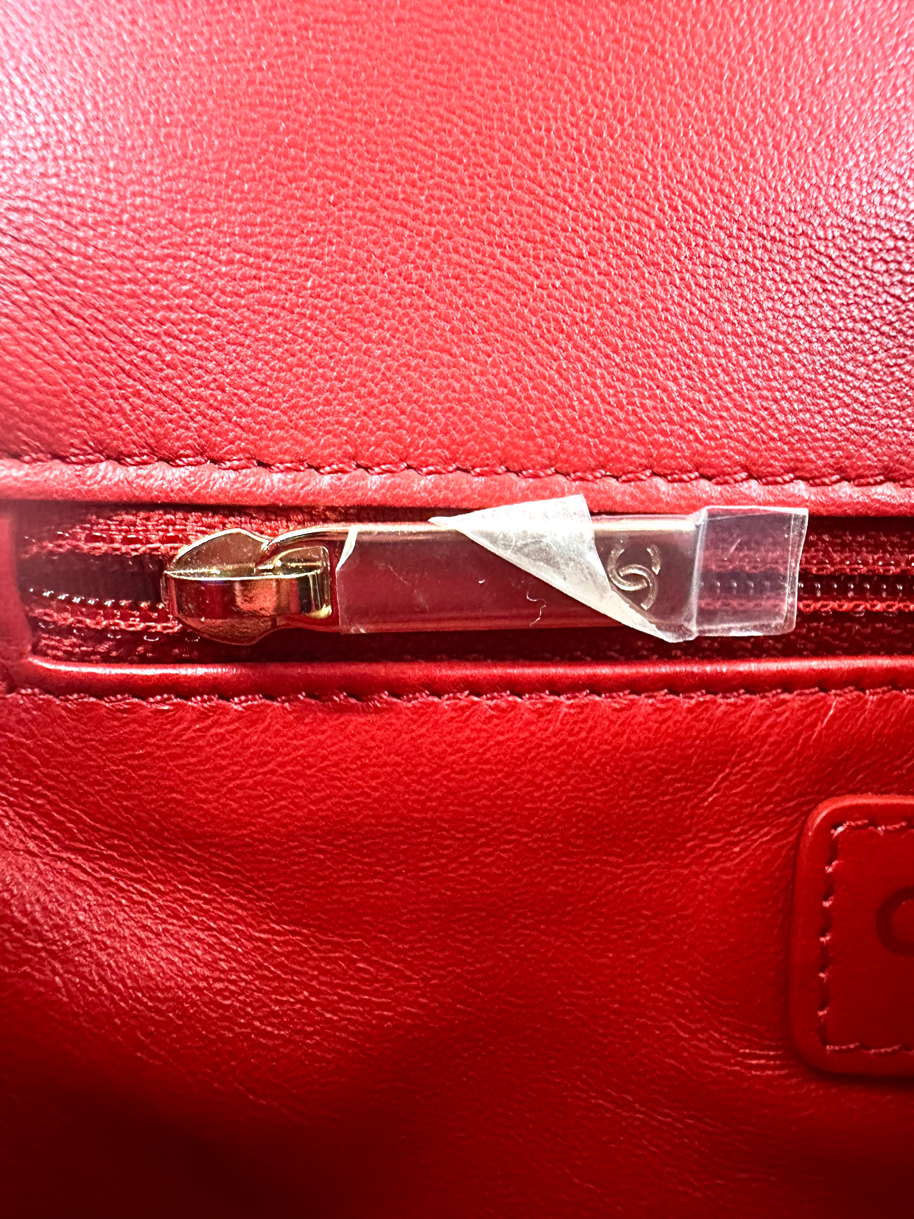 Chanel Classic Flap Red Quilted Lambskin Top Handle Flap Bag With Gold Buckle(28***46) CC2054