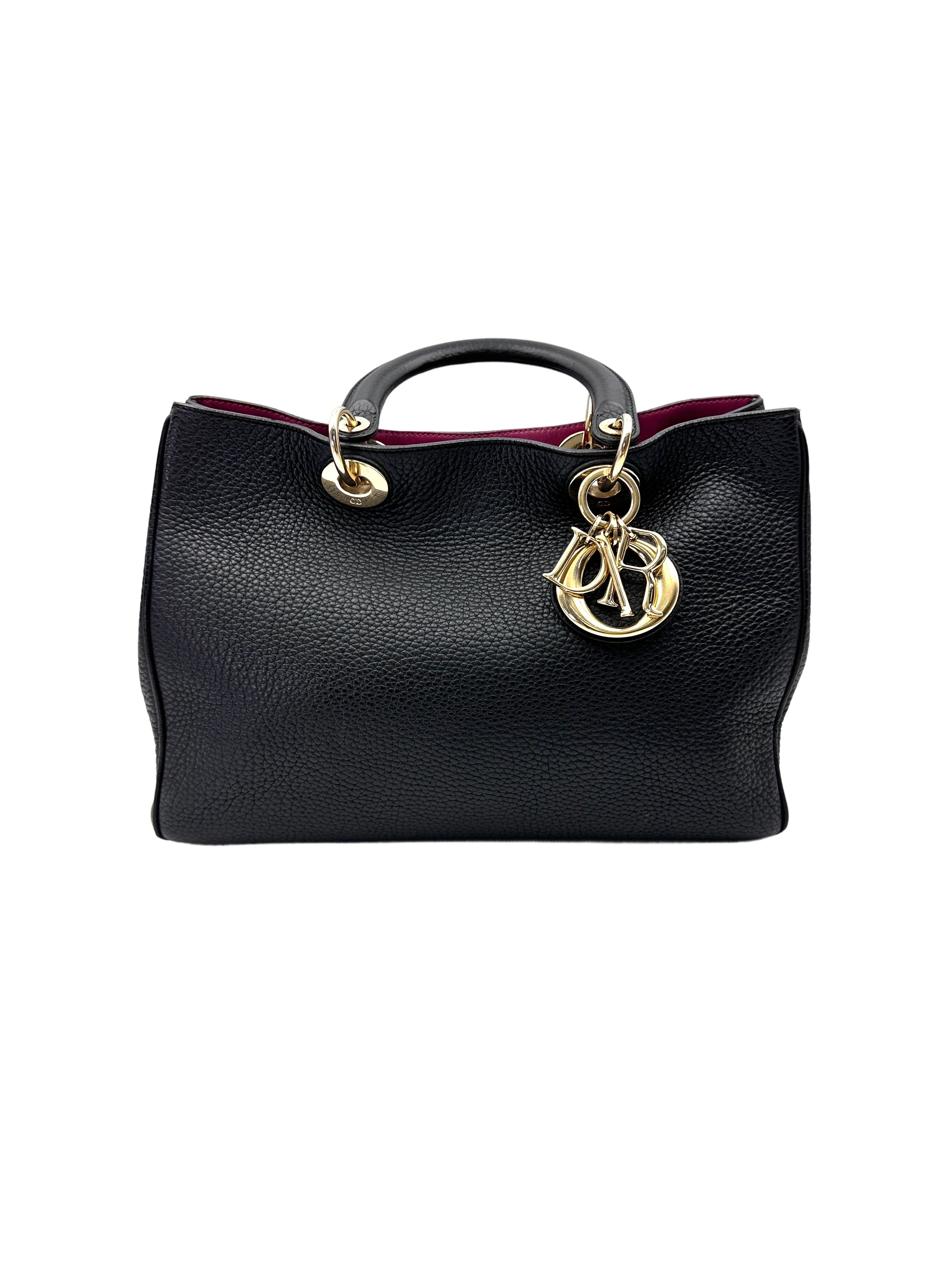 Christian Dior Diorissimo Black Leather Top Handle Bag With Pouch DR759