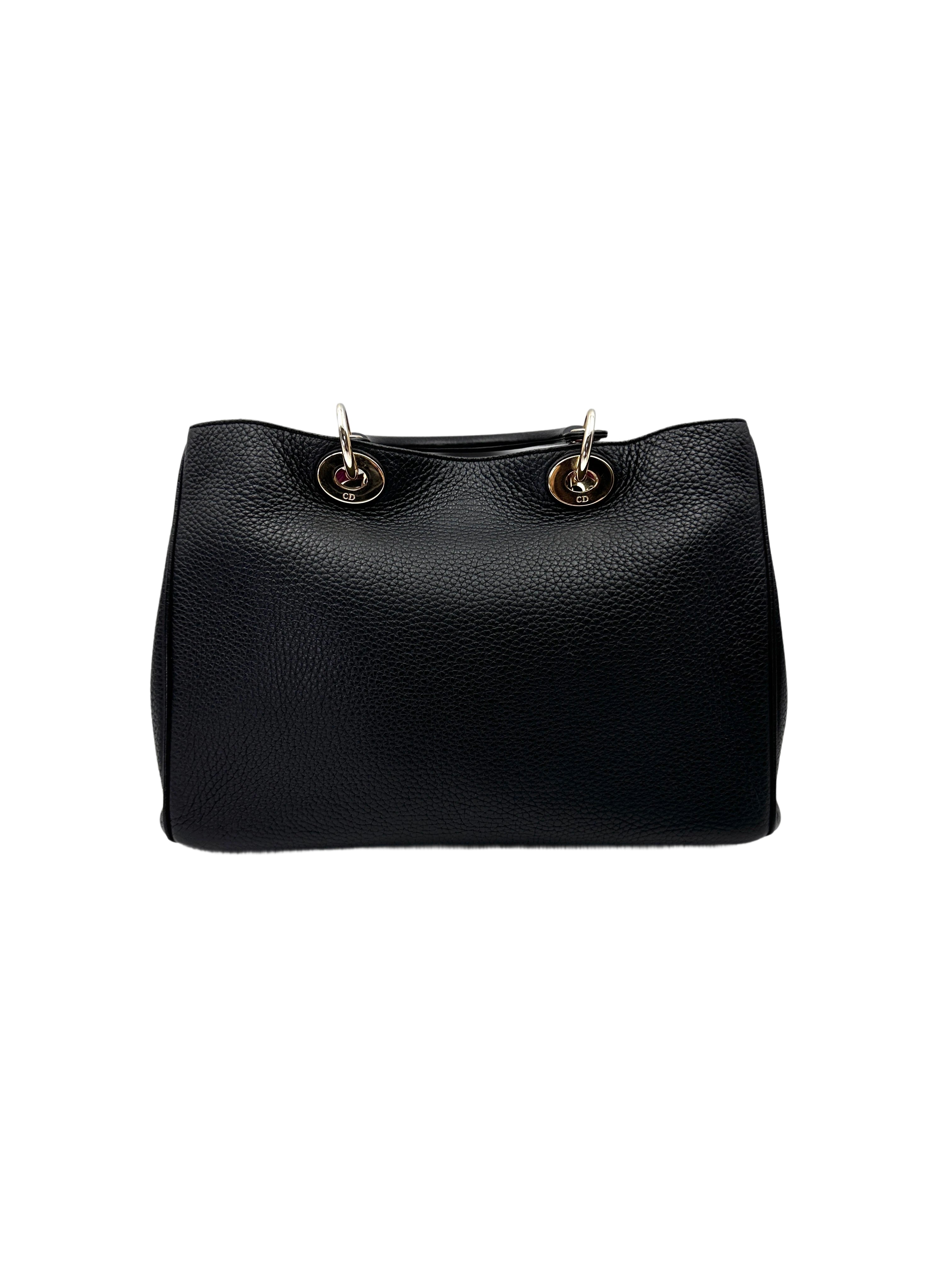 Christian Dior Diorissimo Black Leather Top Handle Bag With Pouch DR759