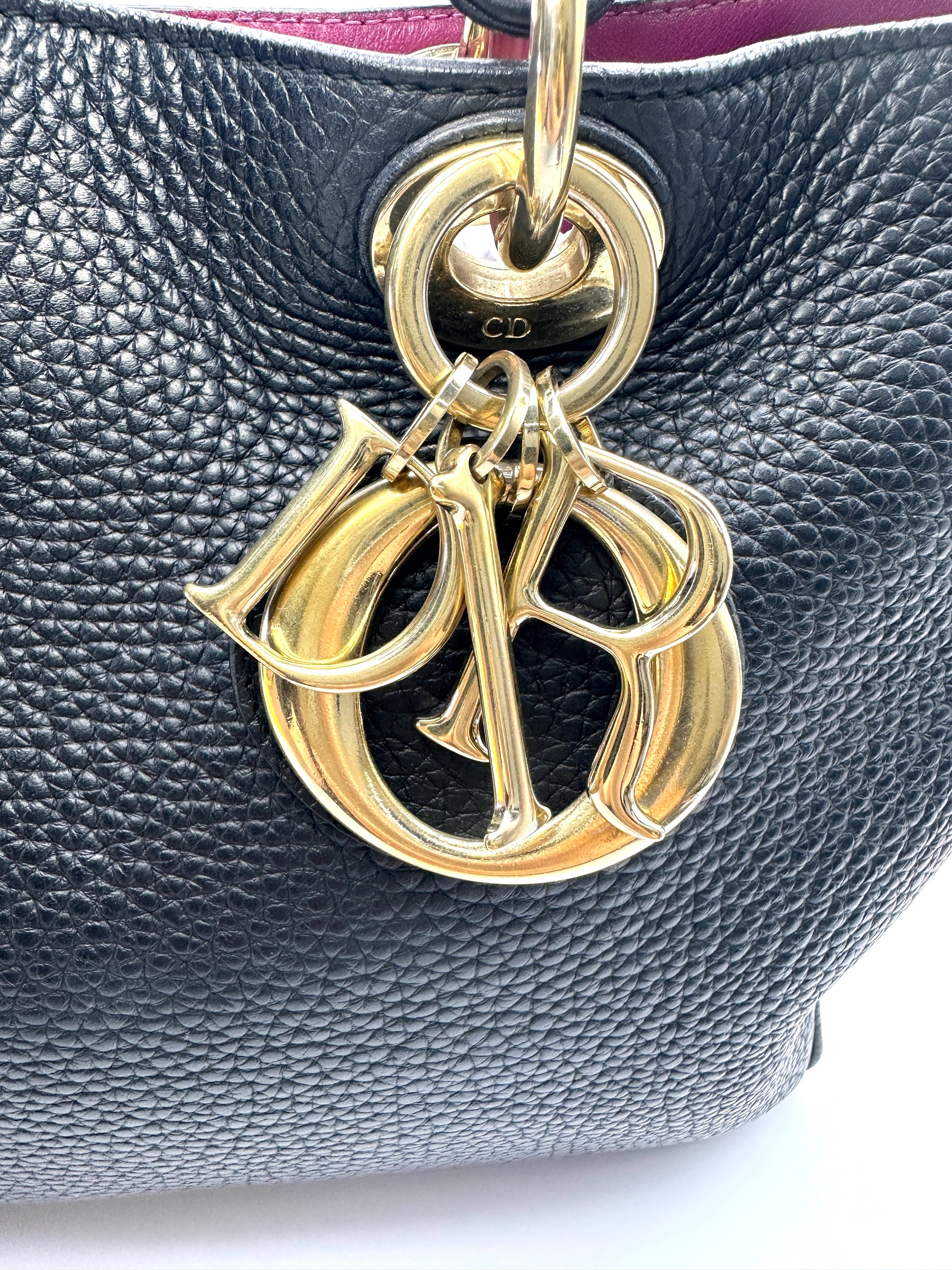 Christian Dior Diorissimo Black Leather Top Handle Bag With Pouch DR759