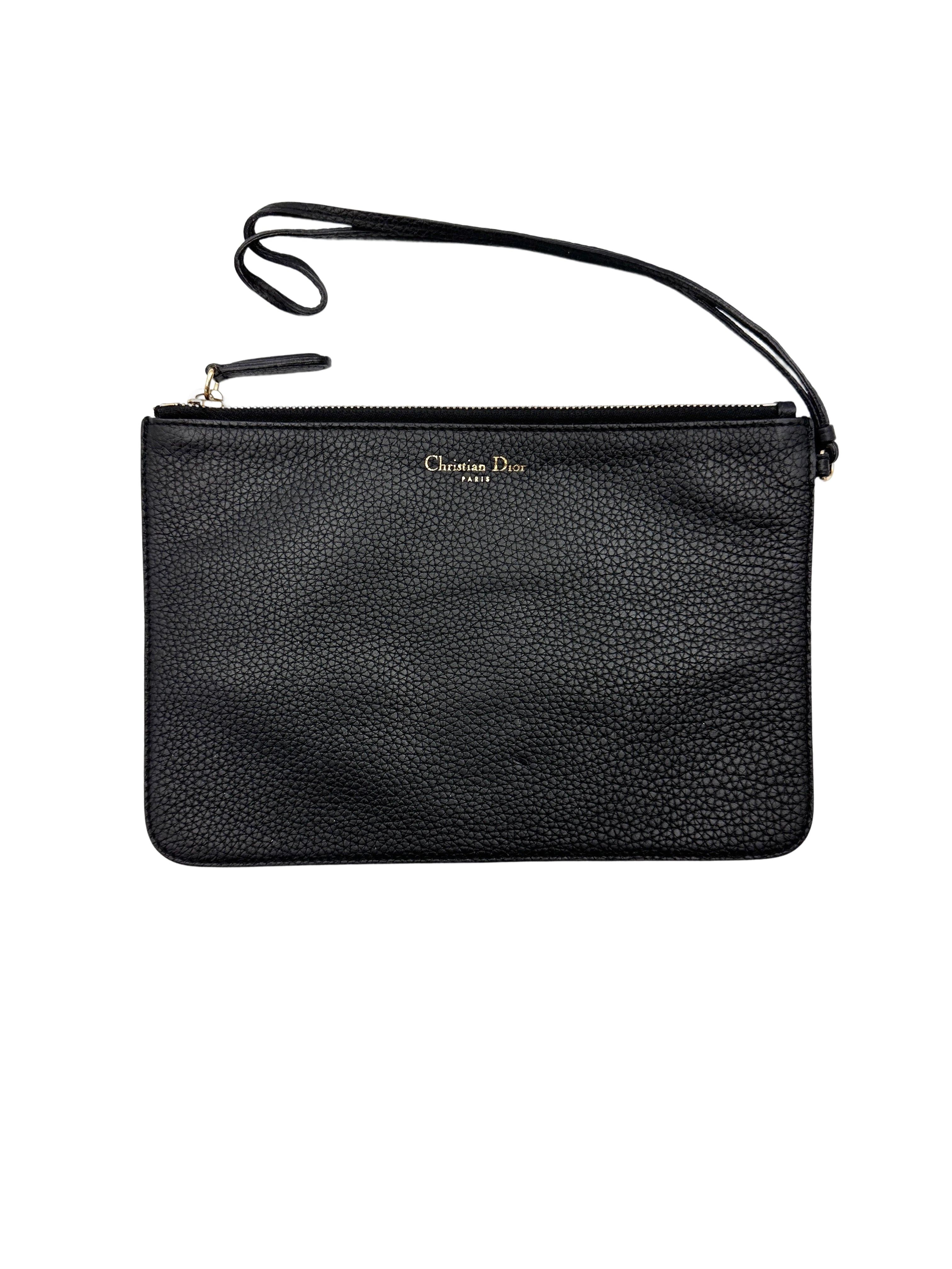Christian Dior Diorissimo Black Leather Top Handle Bag With Pouch DR759