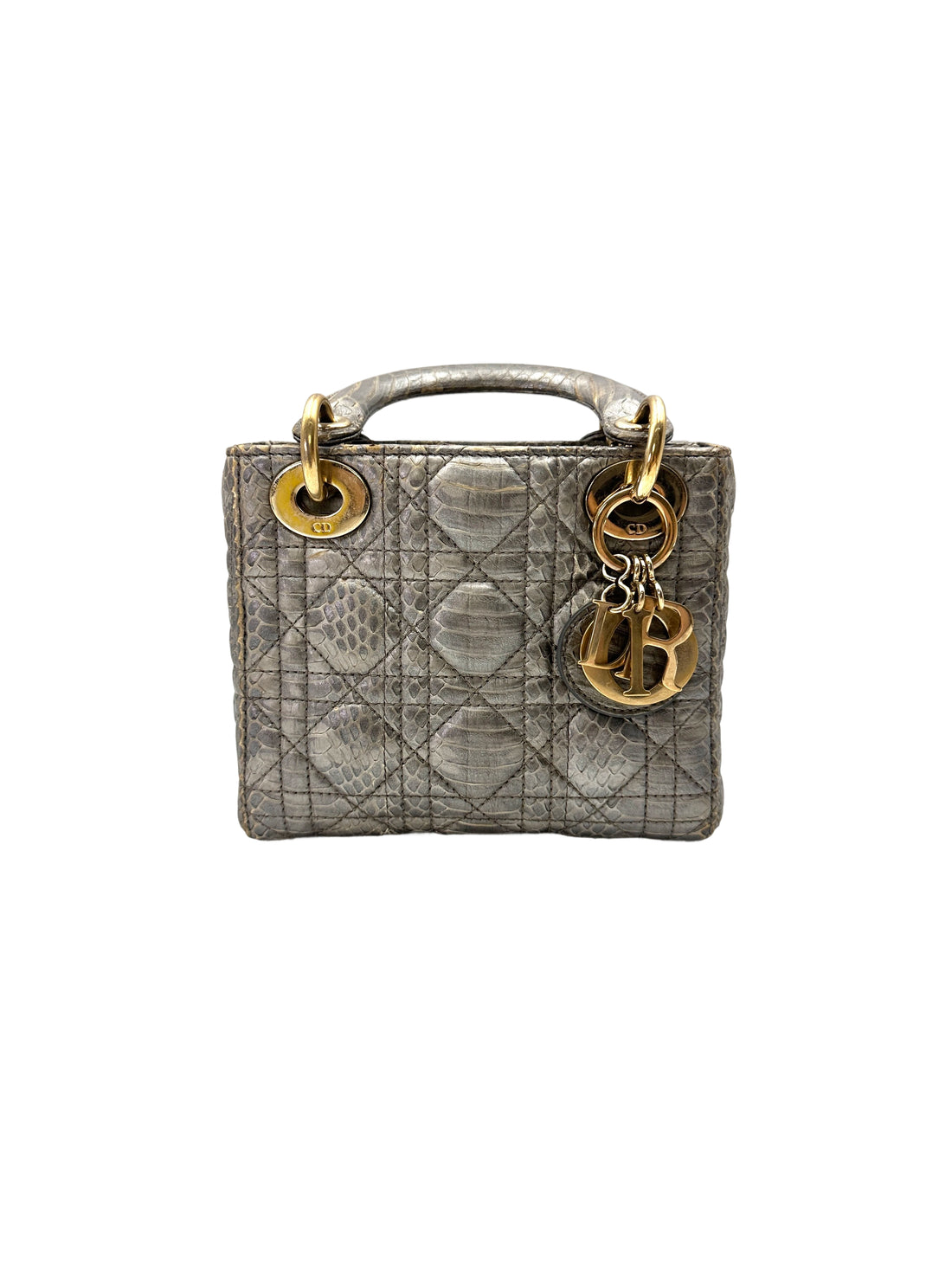 Christian Dior Lady Dior Grey Python Leather Handle Bag DR761