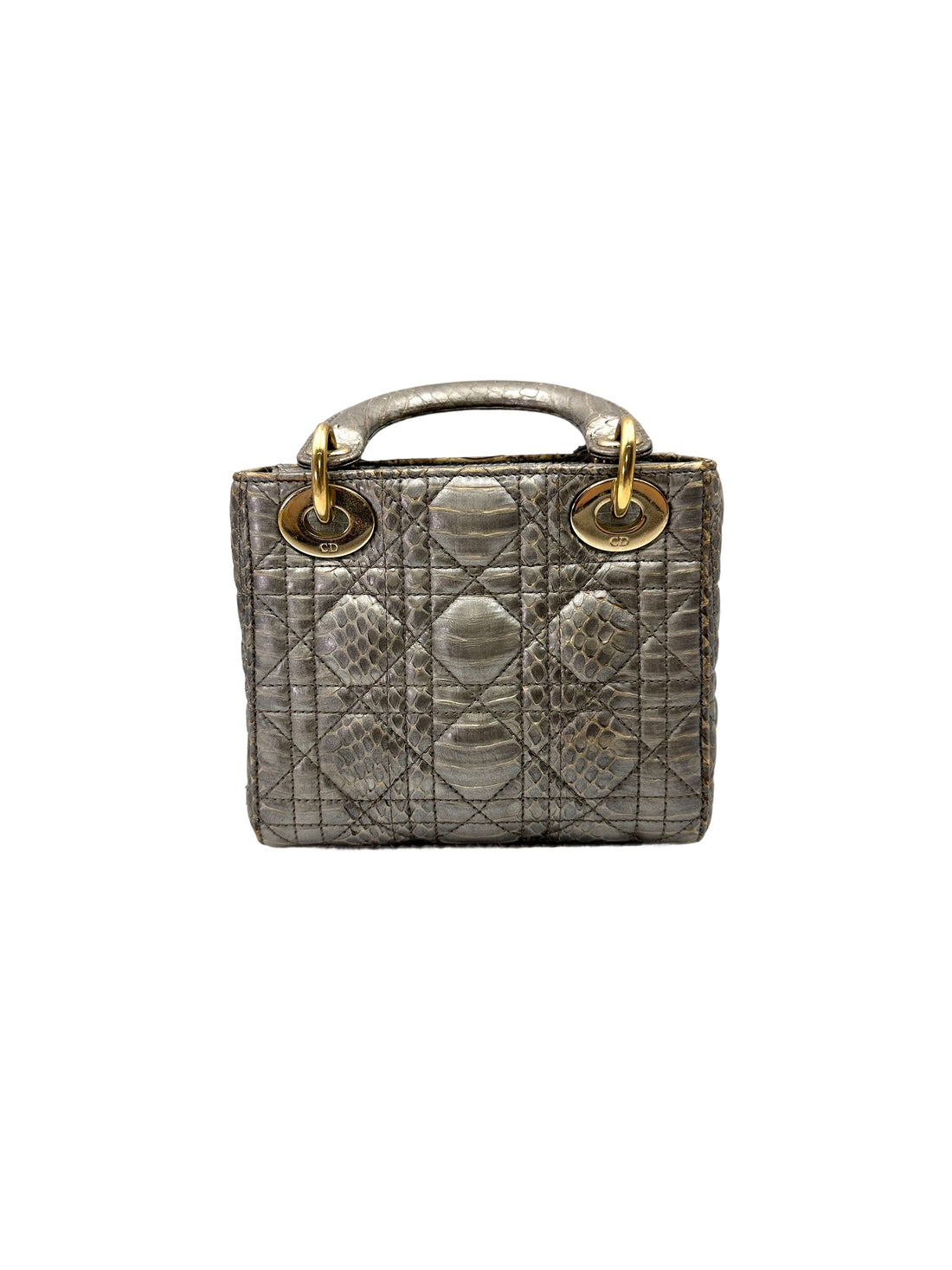 Christian Dior Lady Dior Grey Python Leather Handle Bag DR761