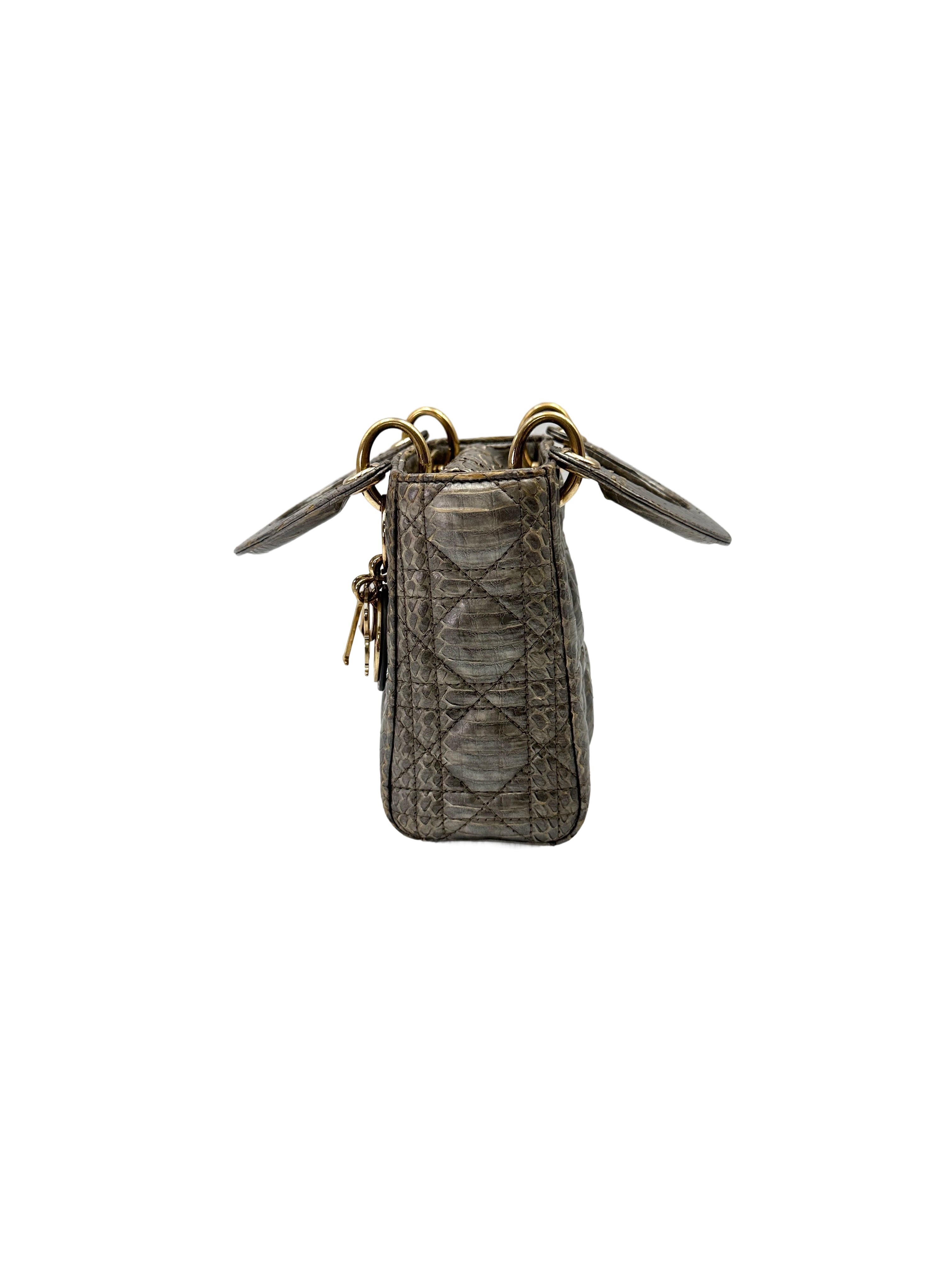 Christian Dior Lady Dior Grey Python Leather Handle Bag DR761