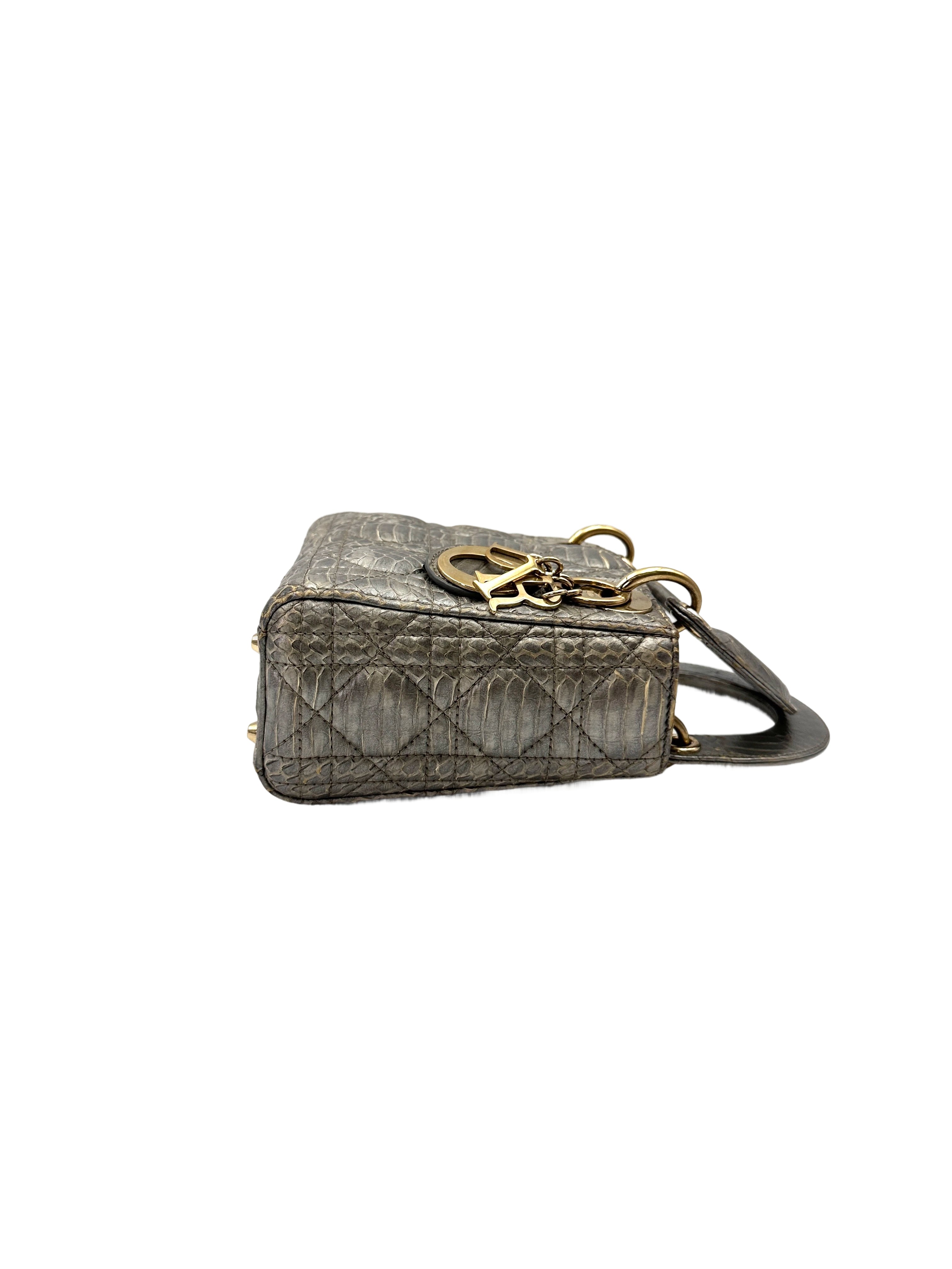 Christian Dior Lady Dior Grey Python Leather Handle Bag DR761