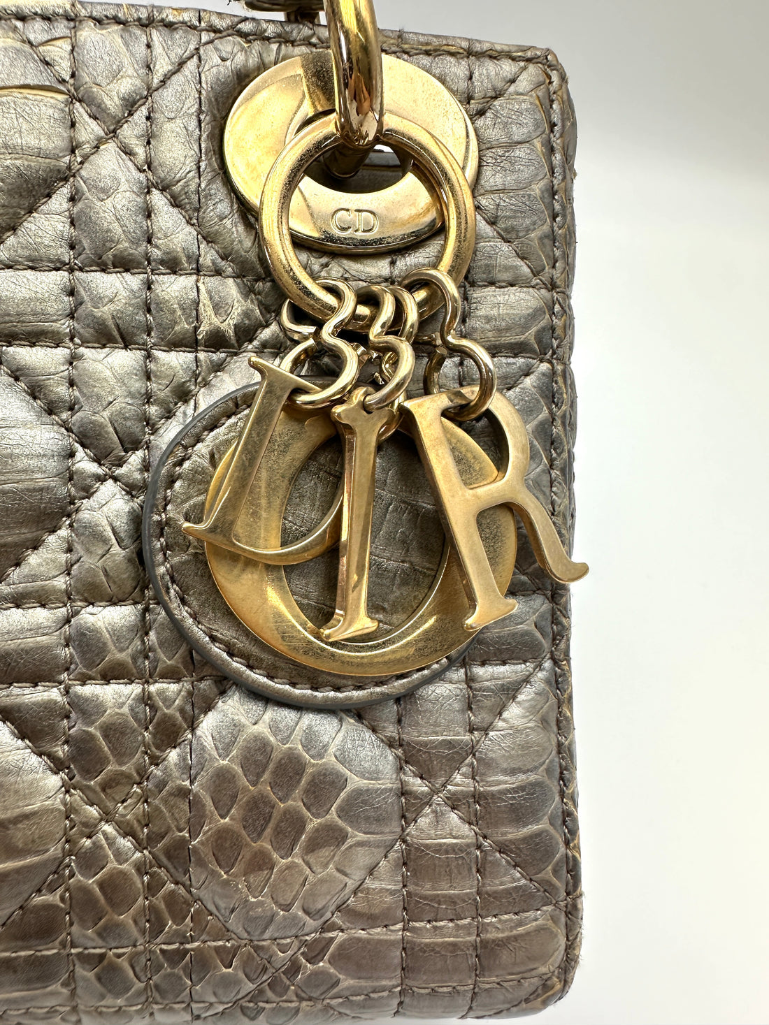 Christian Dior Lady Dior Grey Python Leather Handle Bag DR761
