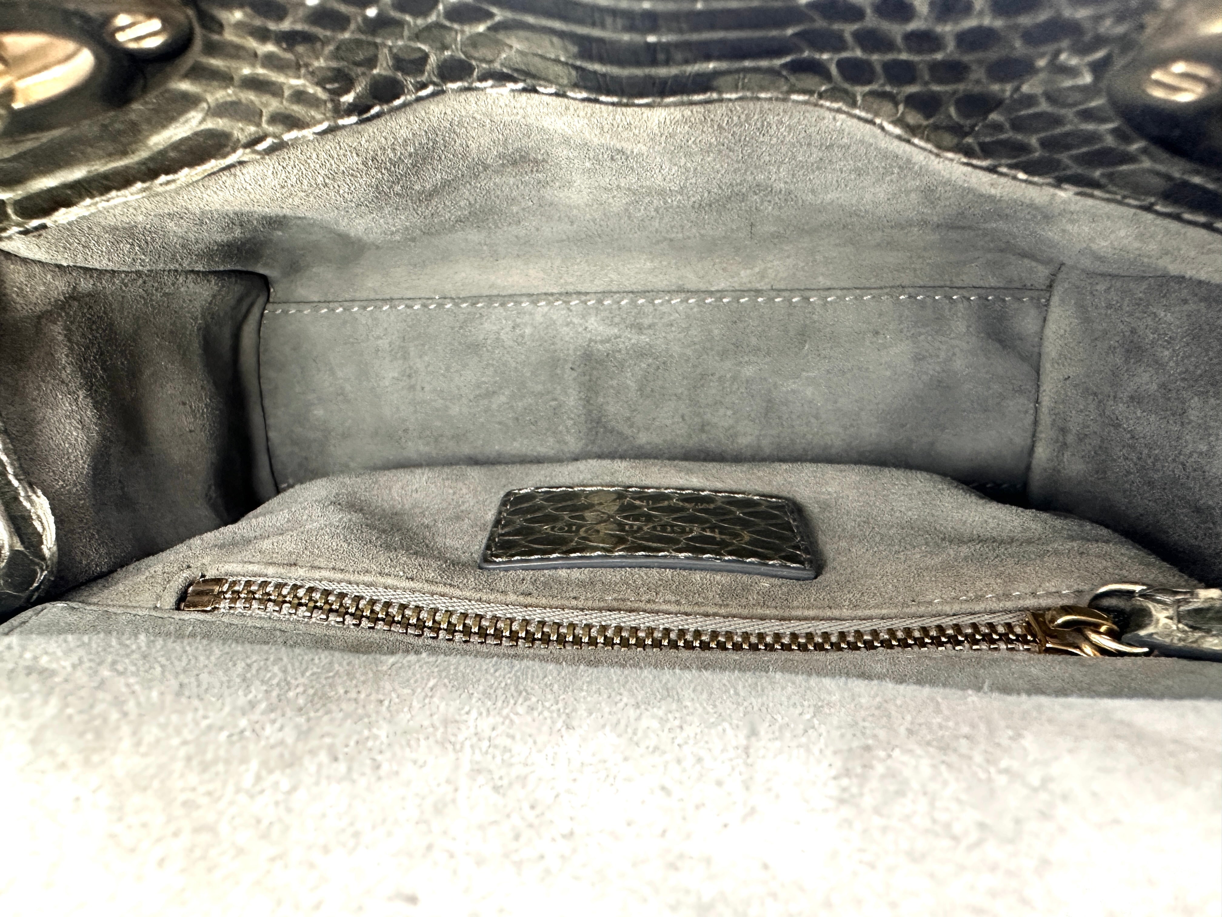 Christian Dior Lady Dior Grey Python Leather Handle Bag DR761