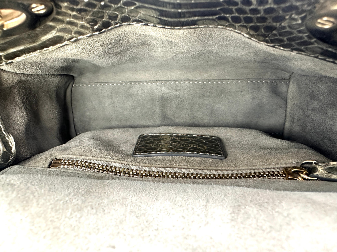 Christian Dior Lady Dior Grey Python Leather Handle Bag DR761