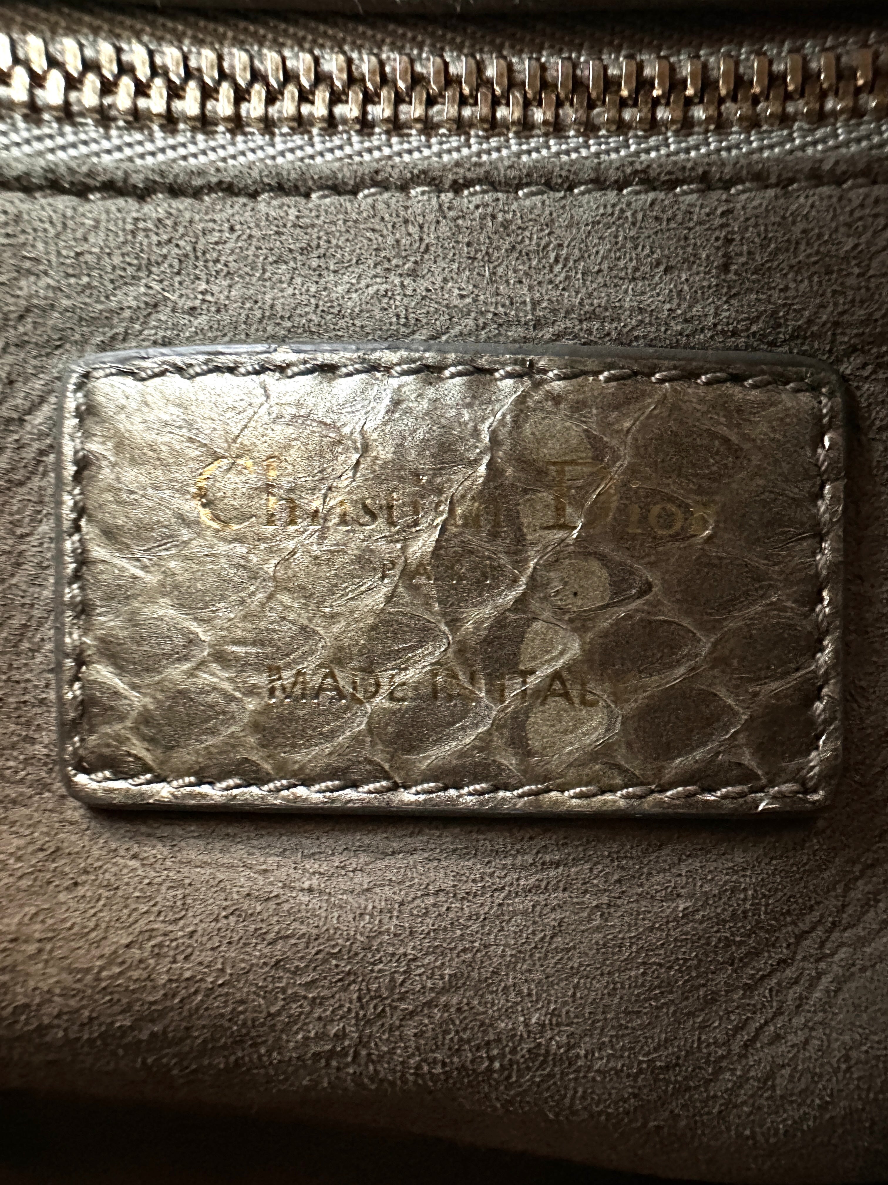 Christian Dior Lady Dior Grey Python Leather Handle Bag DR761
