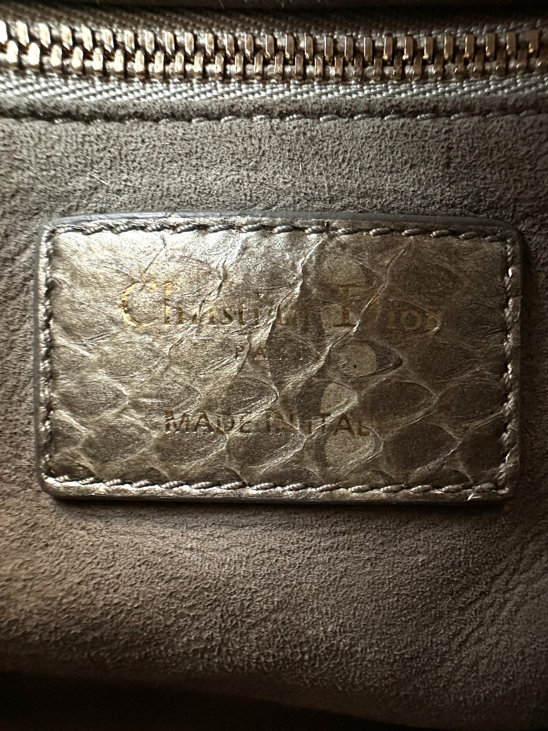 Christian Dior Lady Dior Grey Python Leather Handle Bag DR761