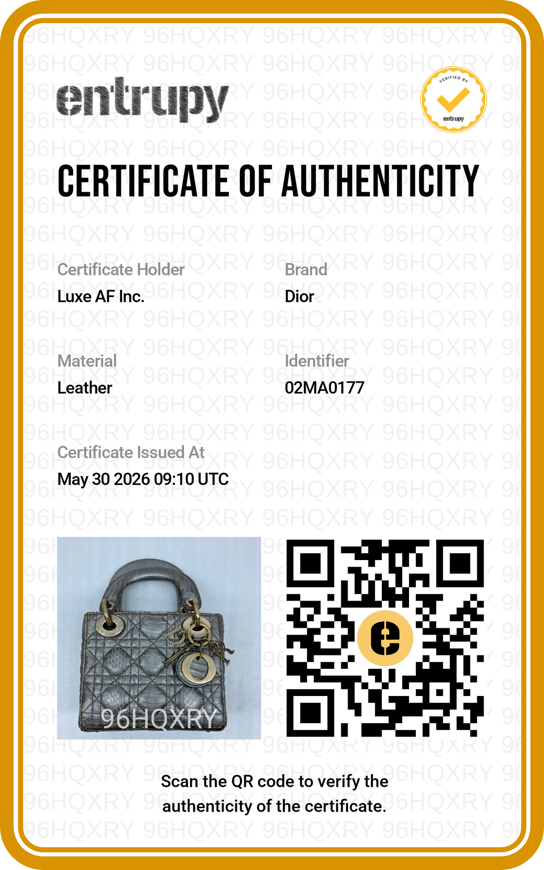 Christian Dior Lady Dior Grey Python Leather Handle Bag DR761
