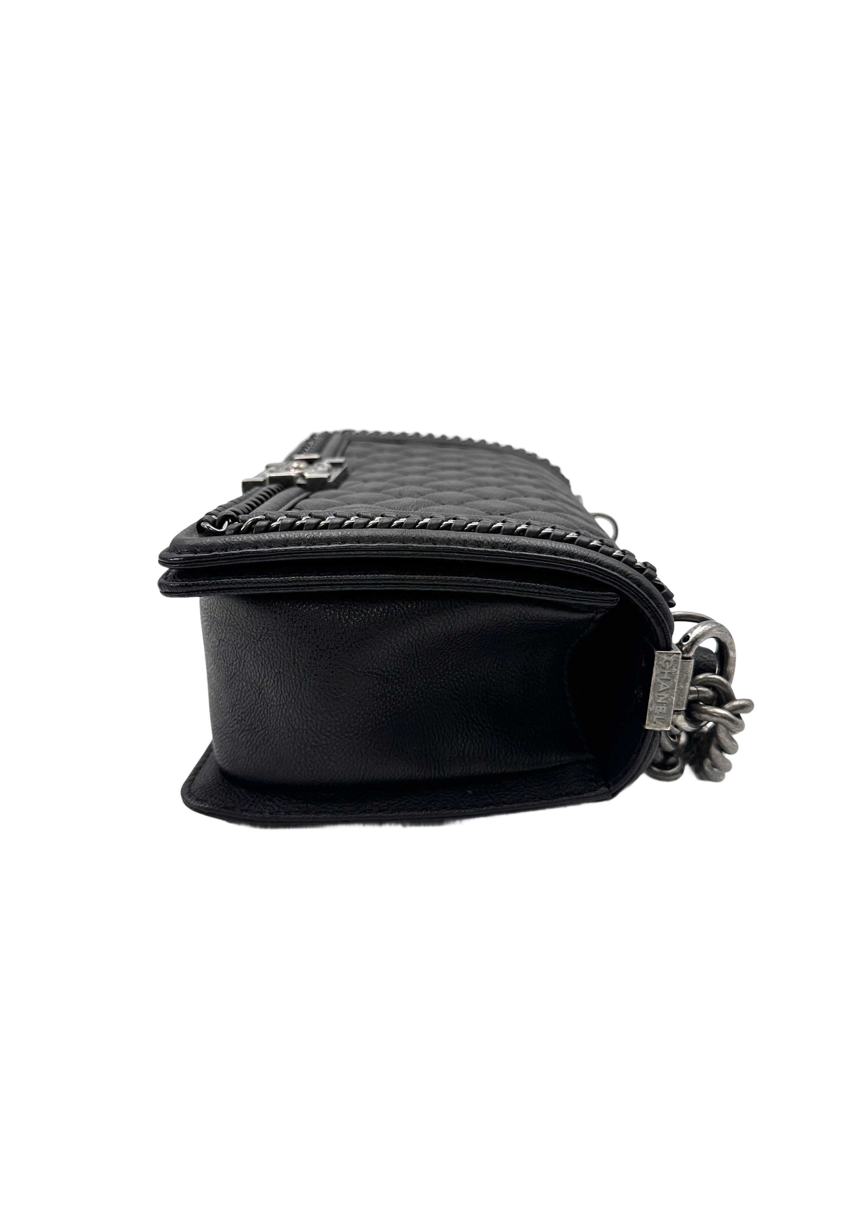 Chanel LeBoy Black Quilted Leather Medium Size Top Handle Flap Bag With Silver Buckle(23***30) CC2060