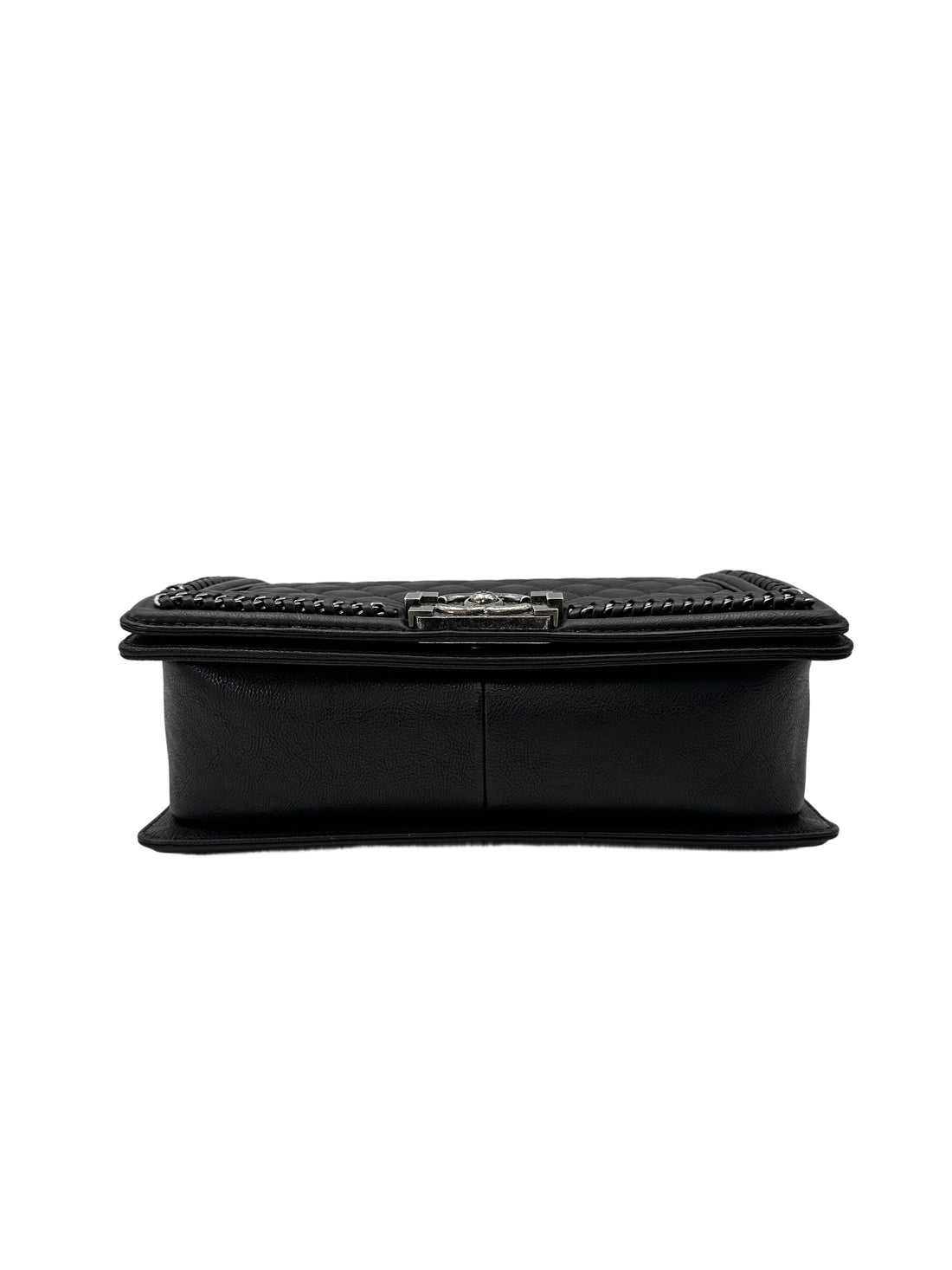 Chanel LeBoy Black Quilted Leather Medium Size Top Handle Flap Bag With Silver Buckle(23***30) CC2060