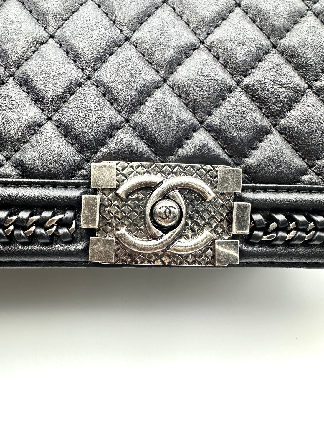 Chanel LeBoy Black Quilted Leather Medium Size Top Handle Flap Bag With Silver Buckle(23***30) CC2060