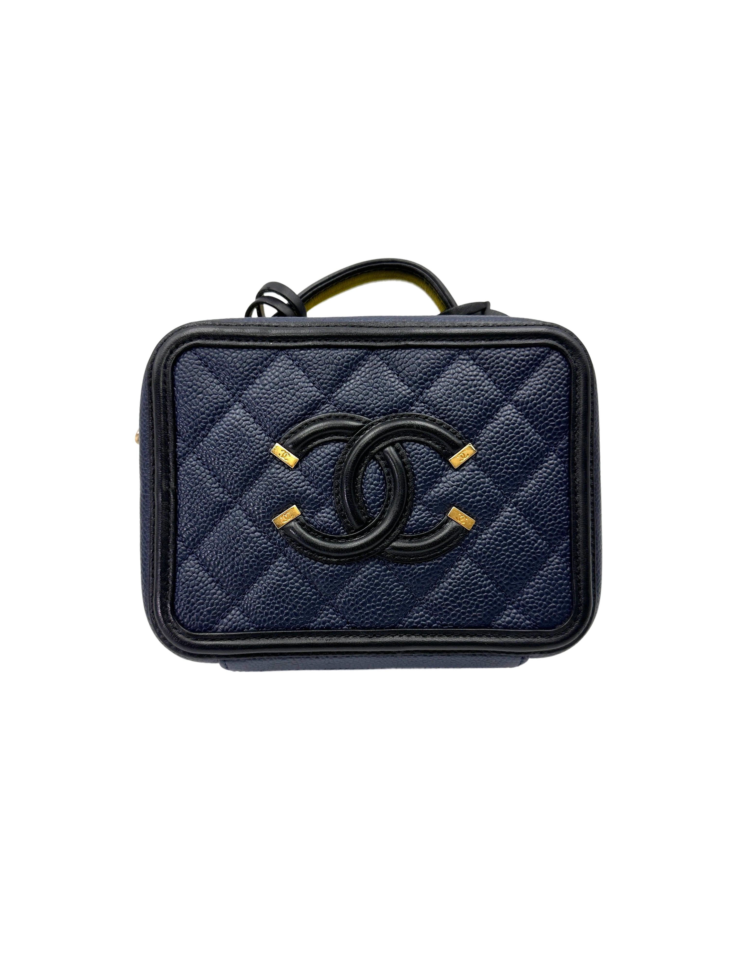 Chanel CC Filigree Navy Quilted Leather Top Handle Vanity Case(23***30) CC2059