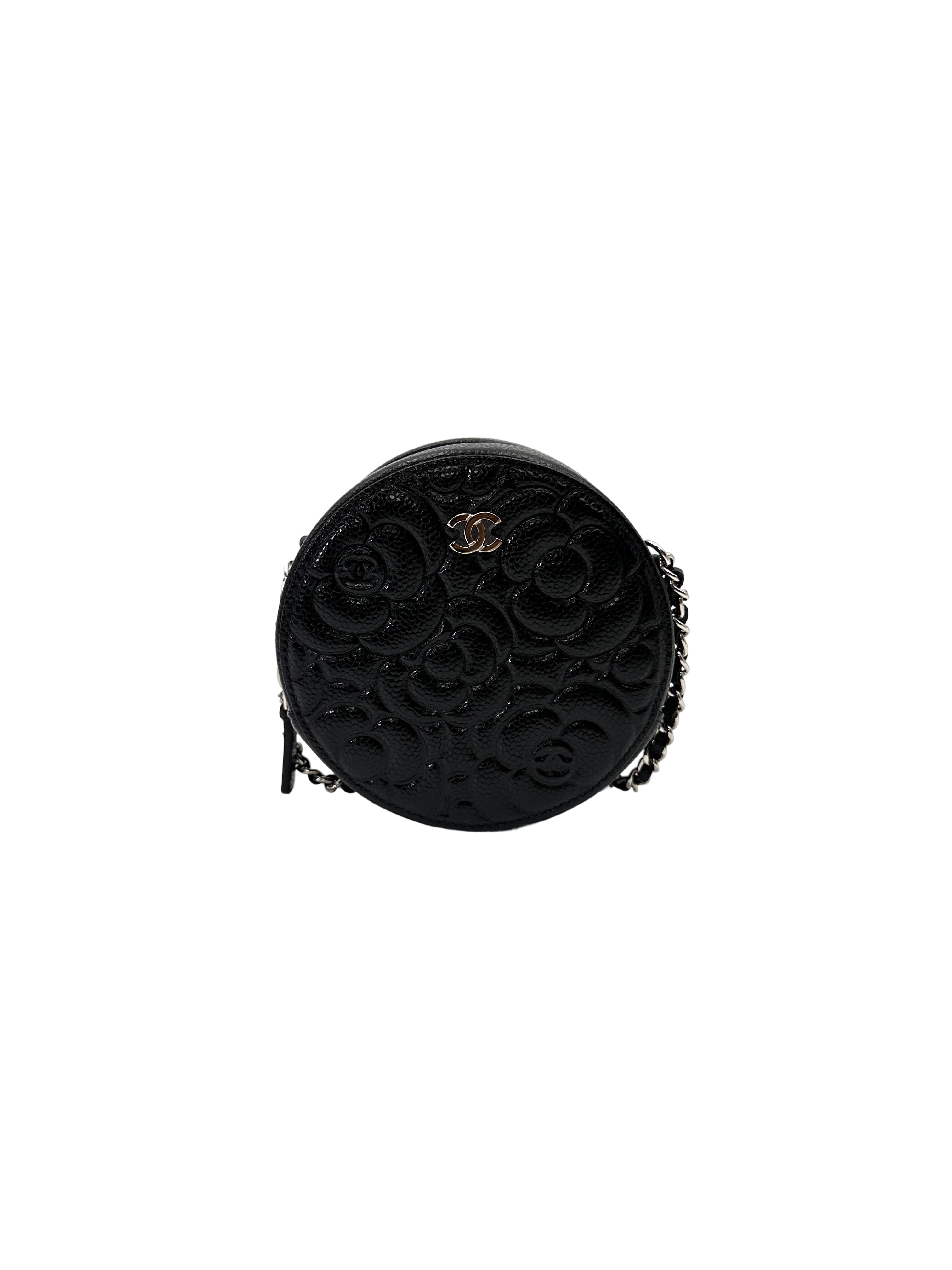 Chanel Camellia Black Leather Round Clutch(30***16) CC2058