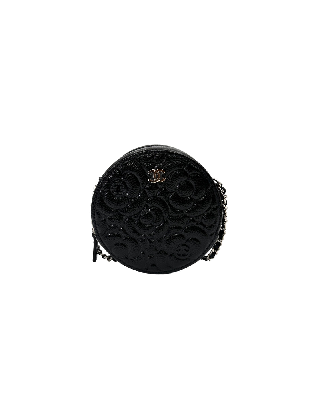 Chanel Camellia Black Leather Round Clutch(30***16) CC2058