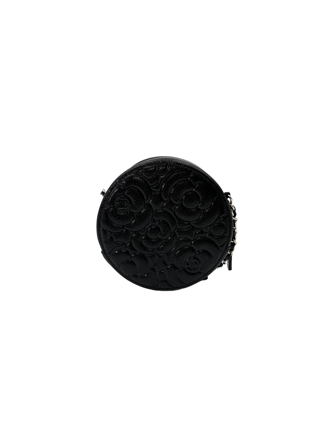 Chanel Camellia Black Leather Round Clutch(30***16) CC2058