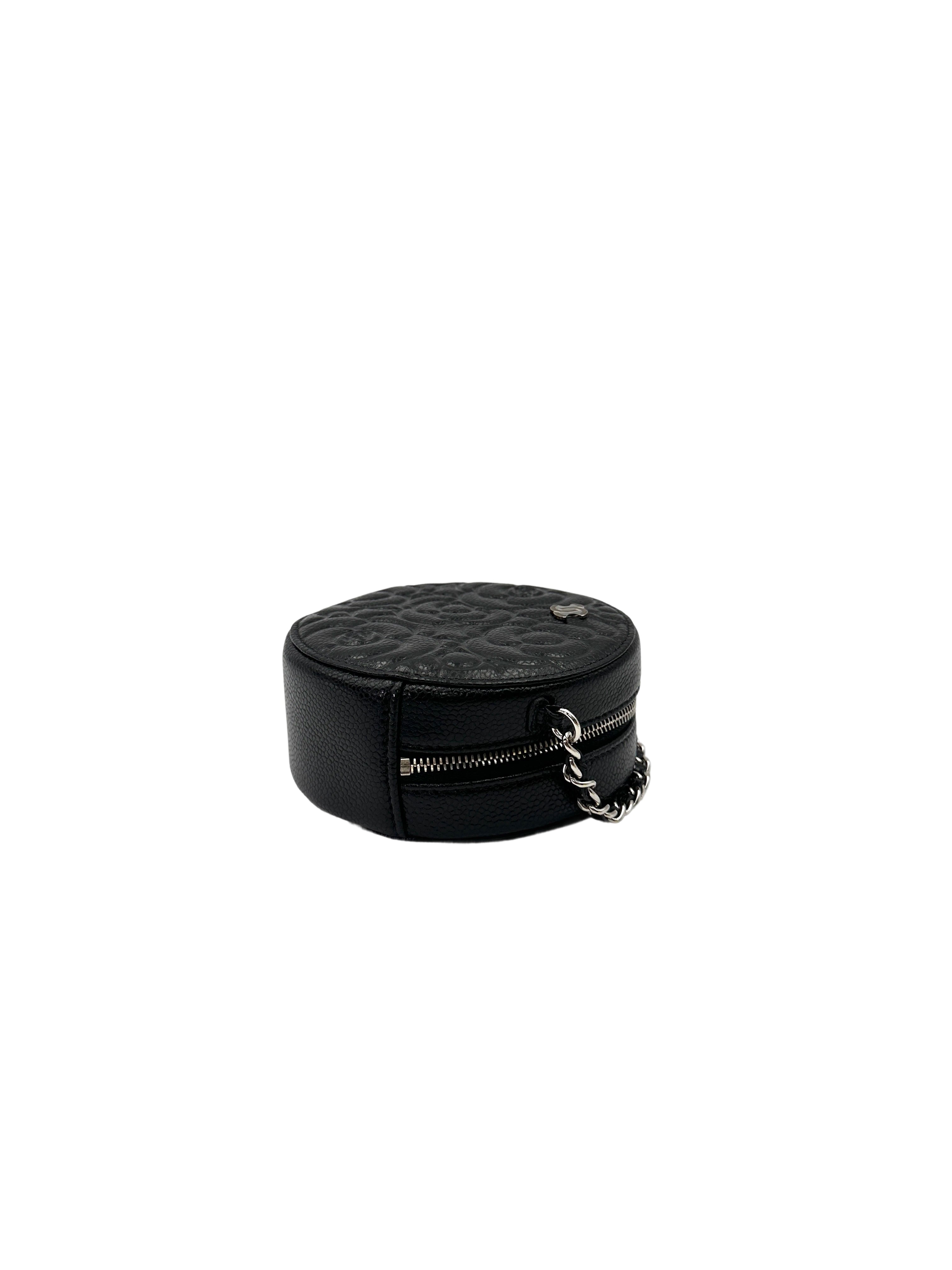 Chanel Camellia Black Leather Round Clutch(30***16) CC2058