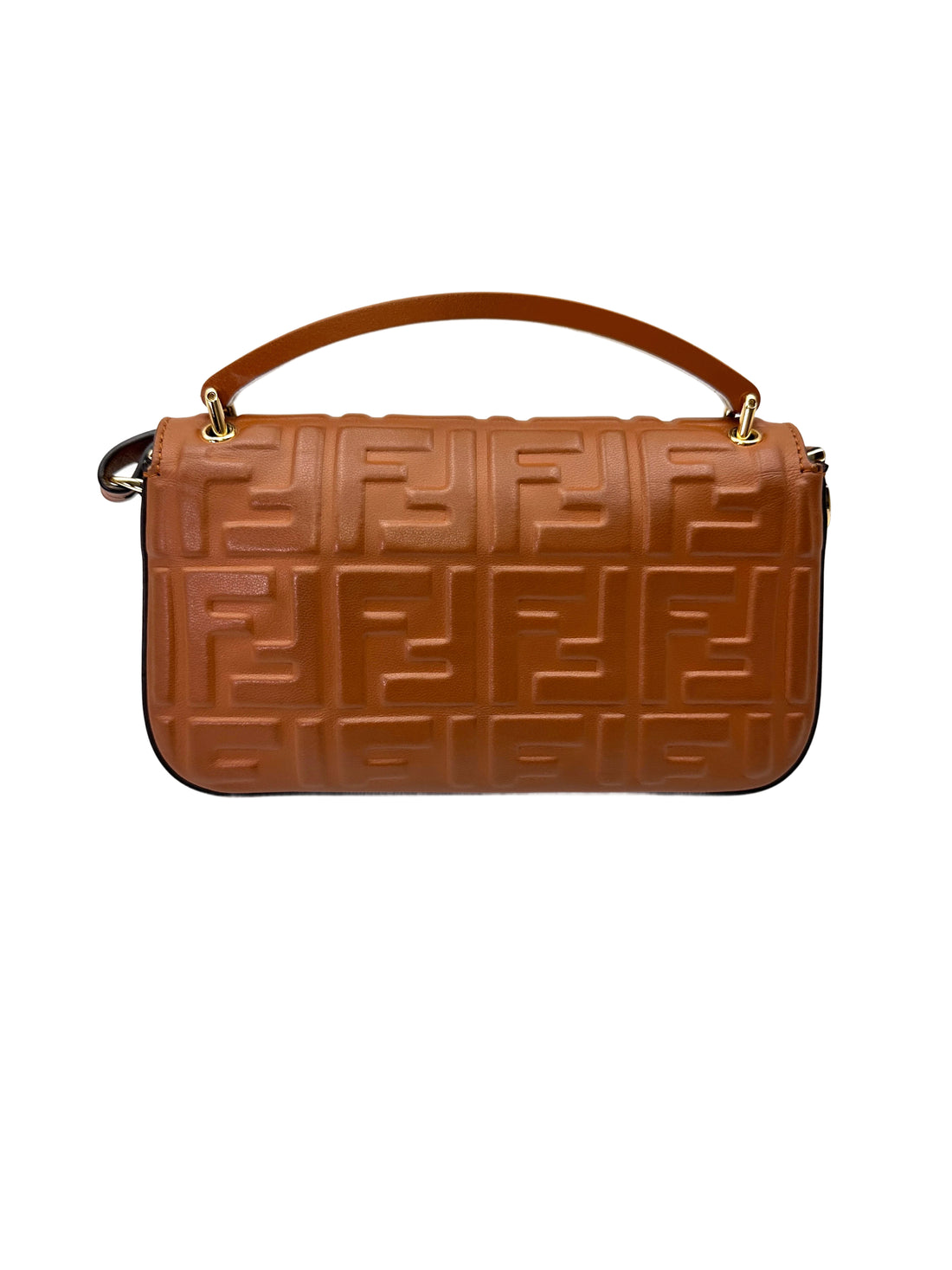 Fendi Baguette Brown Embossed FF Nappa Leather Shoulder Bag FF113