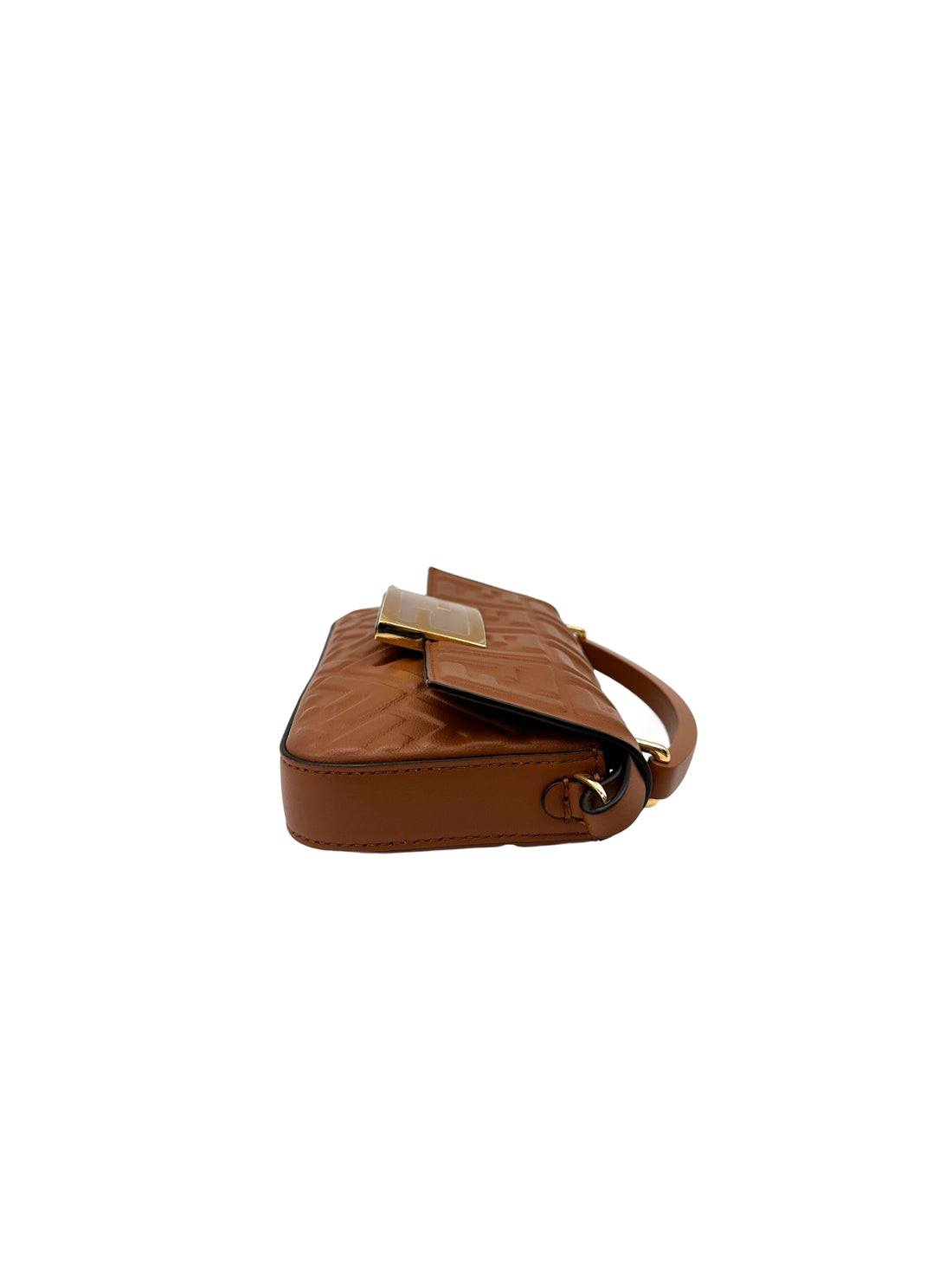 Fendi Baguette Brown Embossed FF Nappa Leather Shoulder Bag FF113