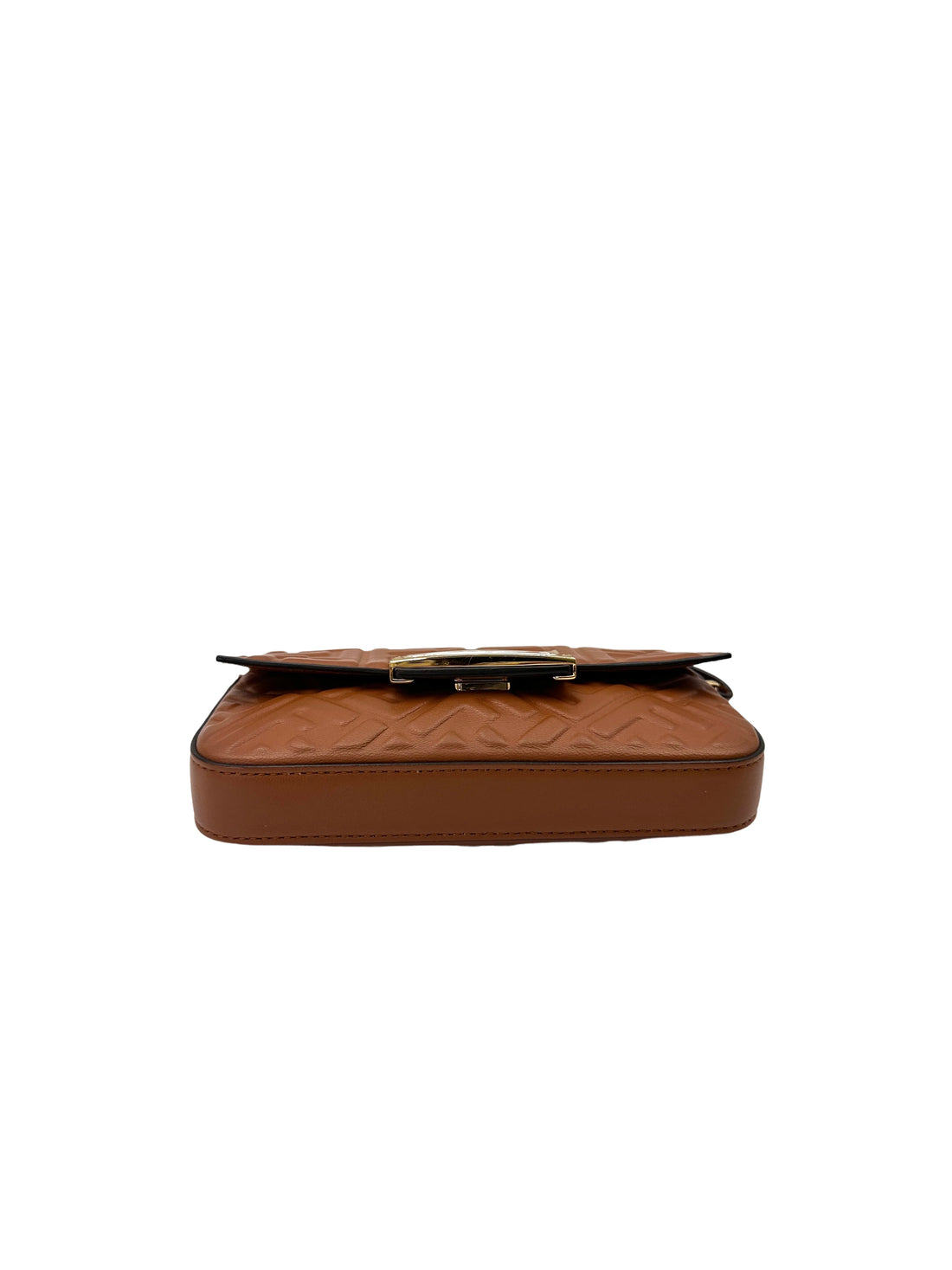 Fendi Baguette Brown Embossed FF Nappa Leather Shoulder Bag FF113