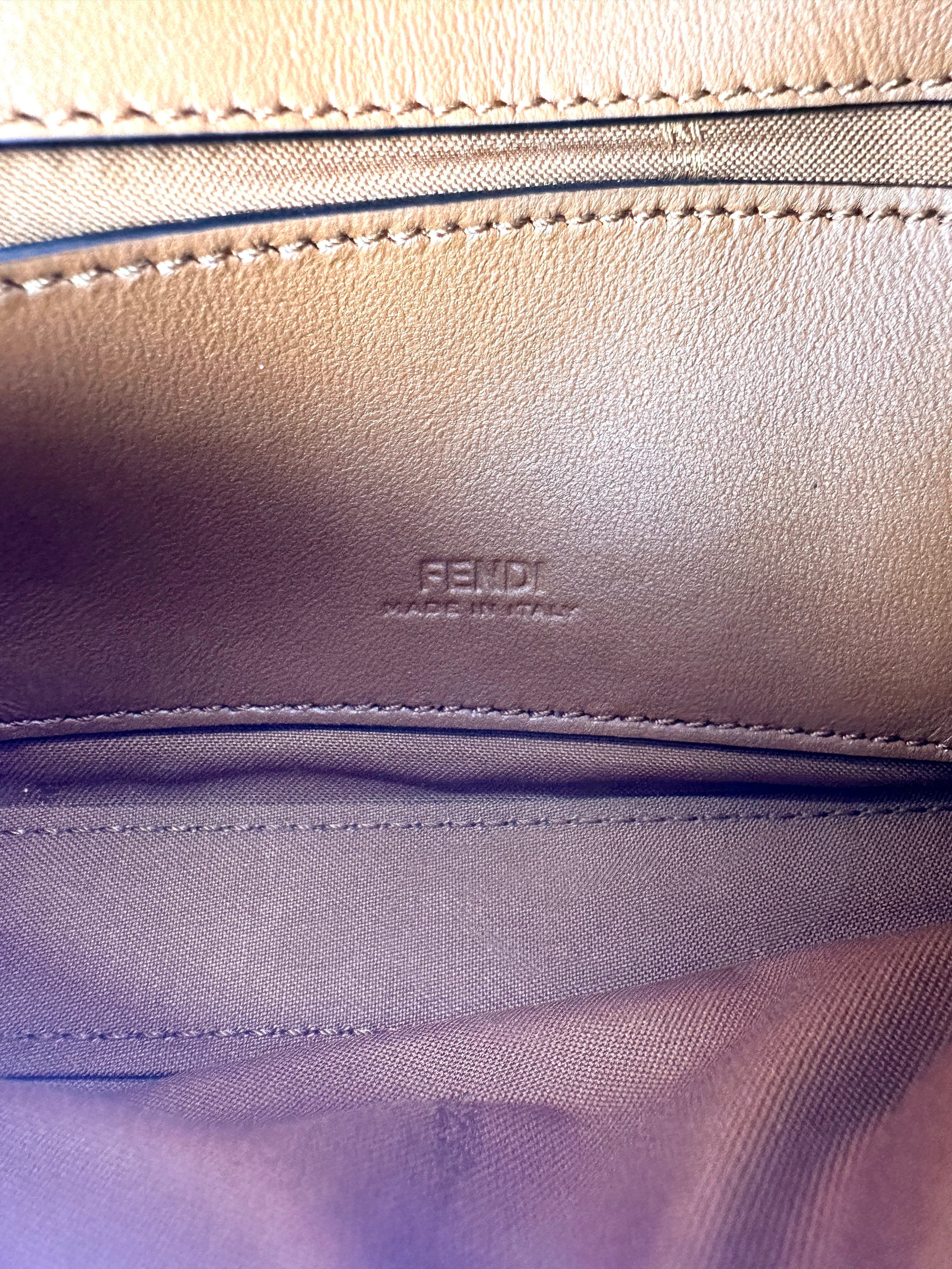 Fendi Baguette Brown Embossed FF Nappa Leather Shoulder Bag FF113
