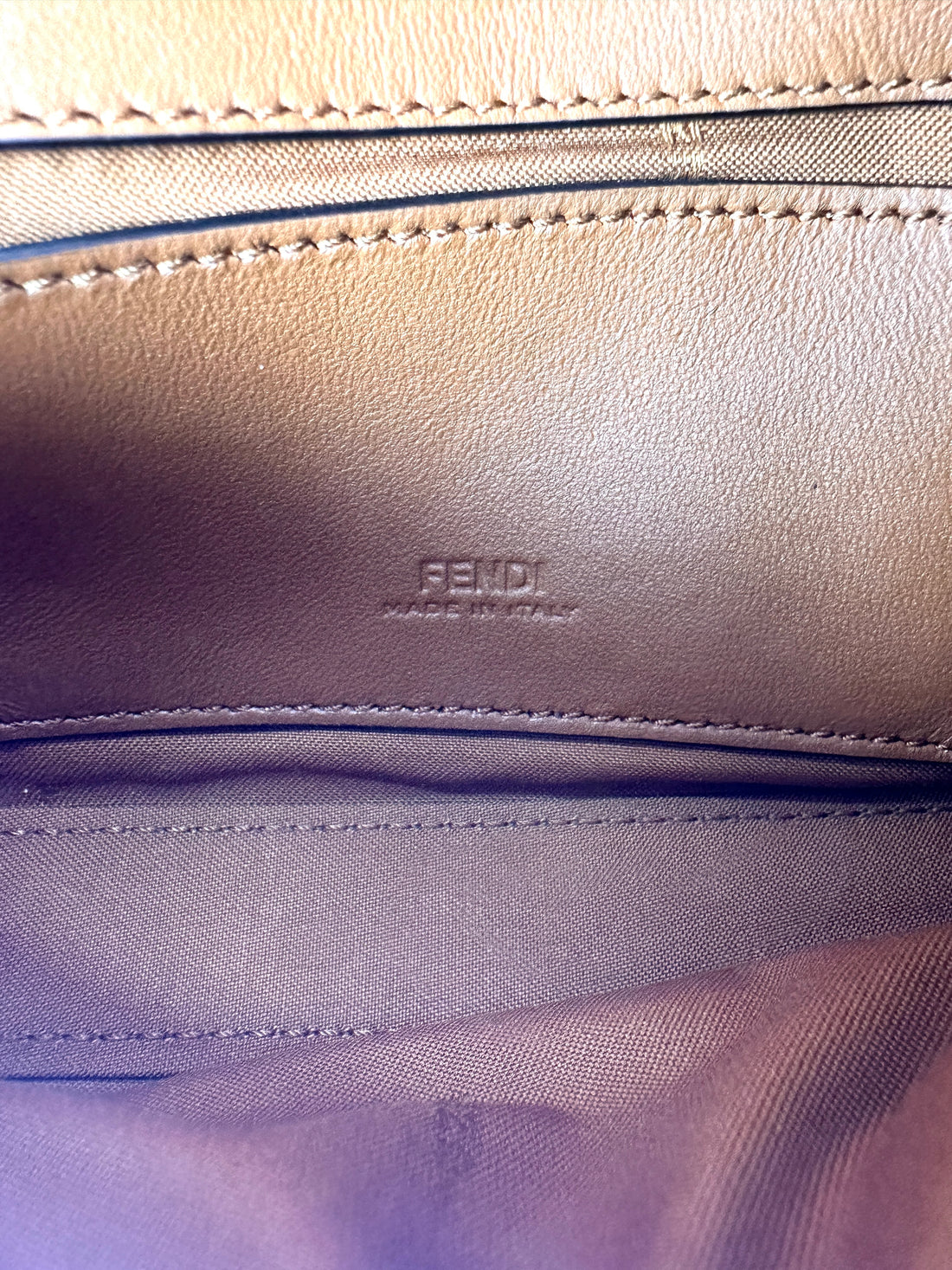 Fendi Baguette Brown Embossed FF Nappa Leather Shoulder Bag FF113