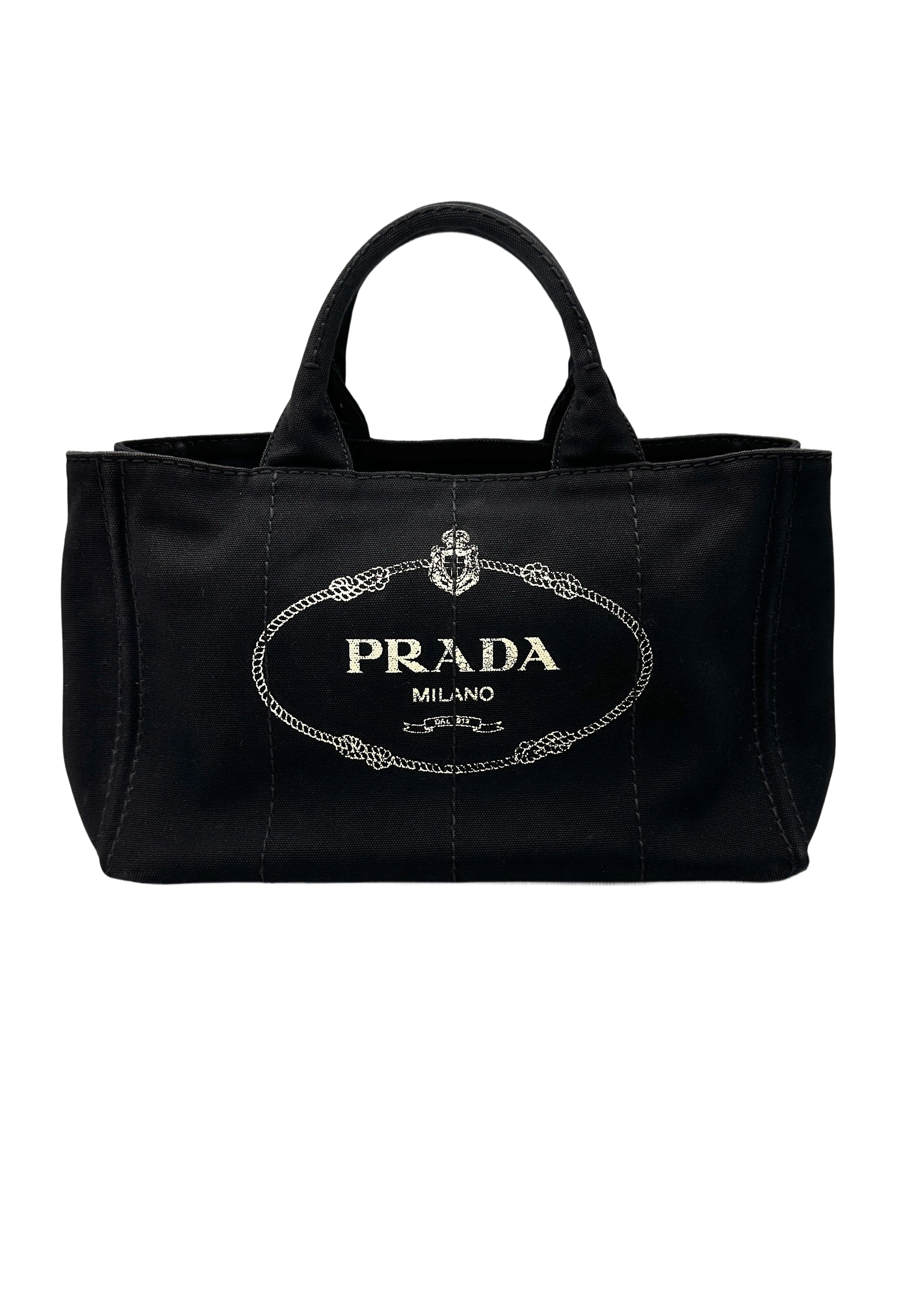 Prada Canapa Navy Canvas Tote Handle Bag PR408