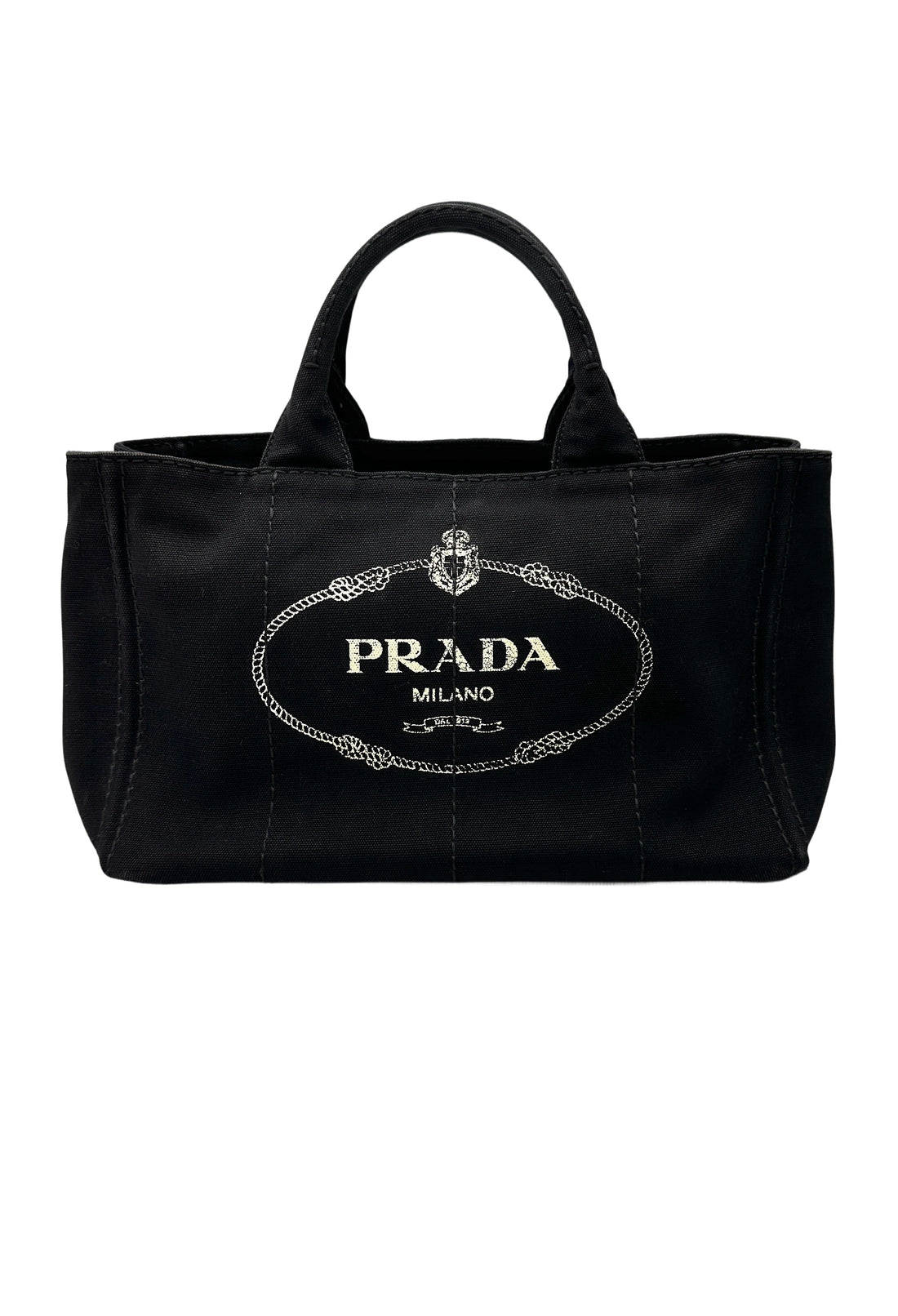 Prada Canapa Navy Canvas Tote Handle Bag PR408