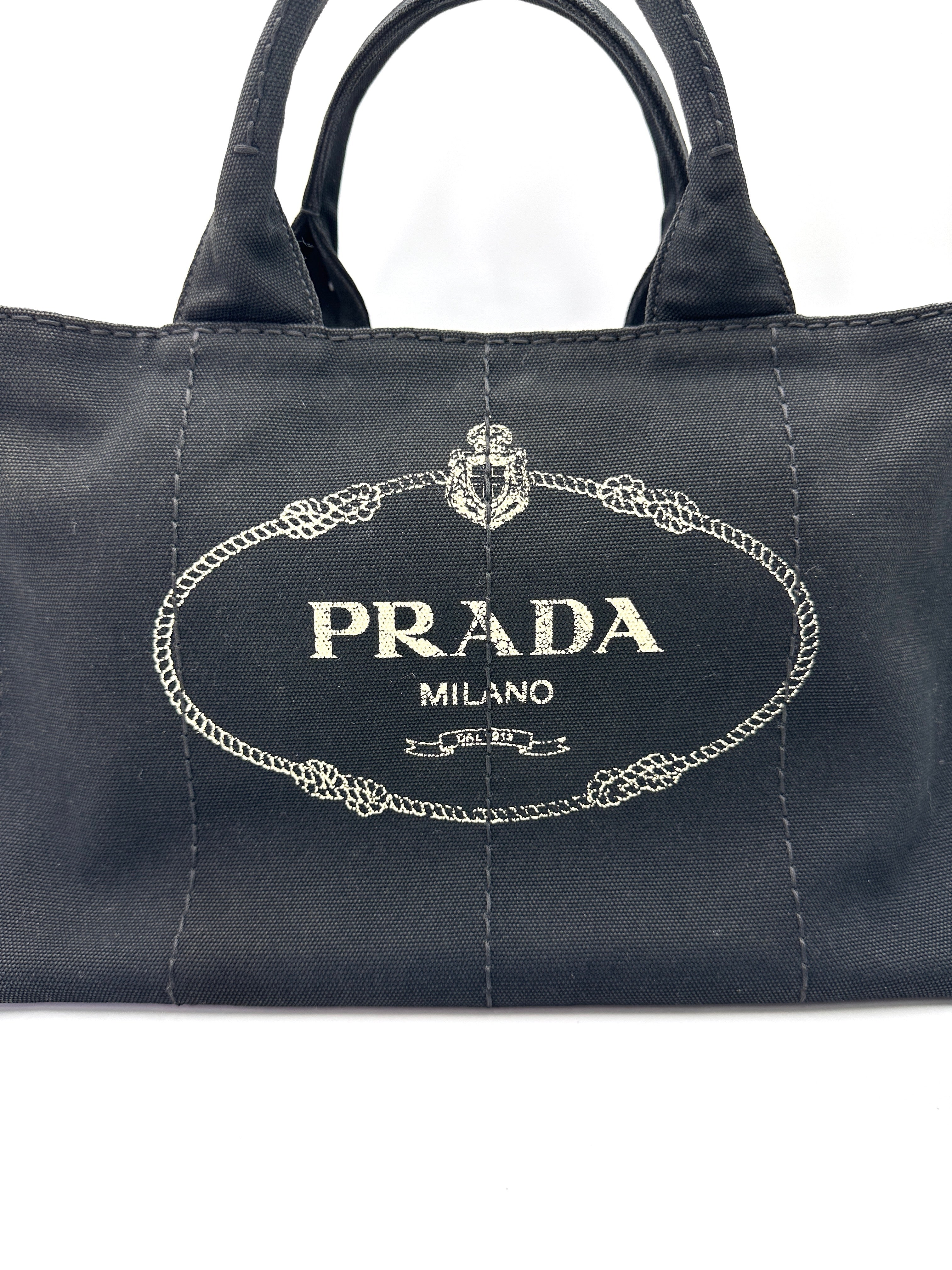 Prada Canapa Navy Canvas Tote Handle Bag PR408