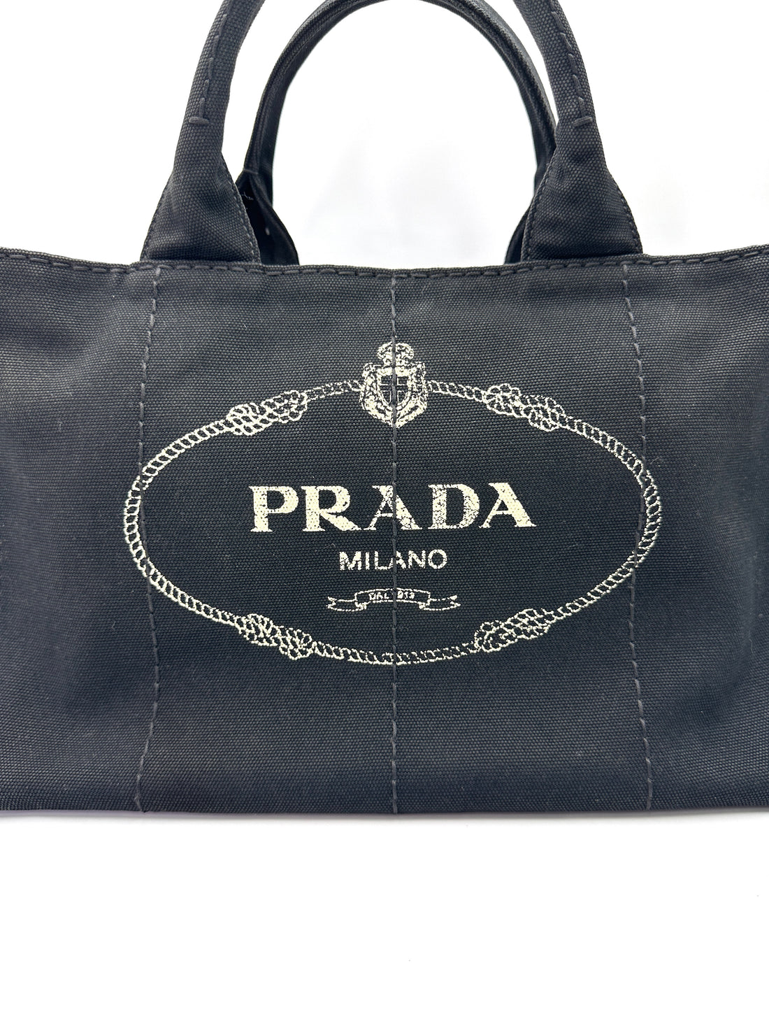Prada Canapa Navy Canvas Tote Handle Bag PR408