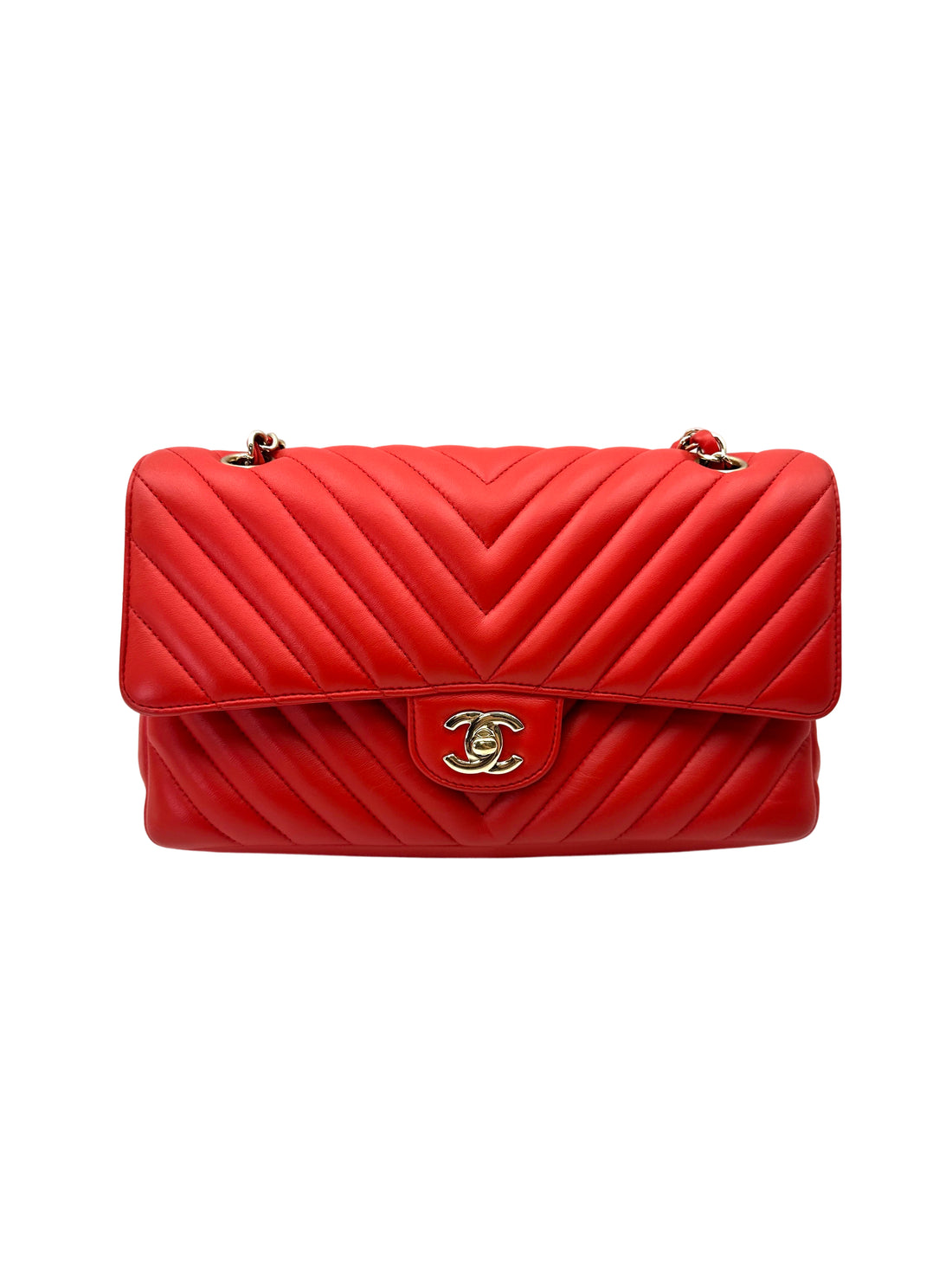 Chanel Classic Flap Red Chevron Quilted Lambskin Flap Bag With Gold Buckle(23***82) CC2062