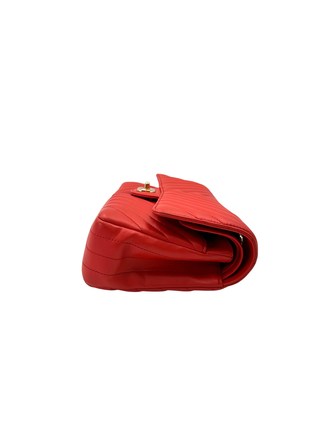 Chanel Classic Flap Red Chevron Quilted Lambskin Flap Bag With Gold Buckle(23***82) CC2062