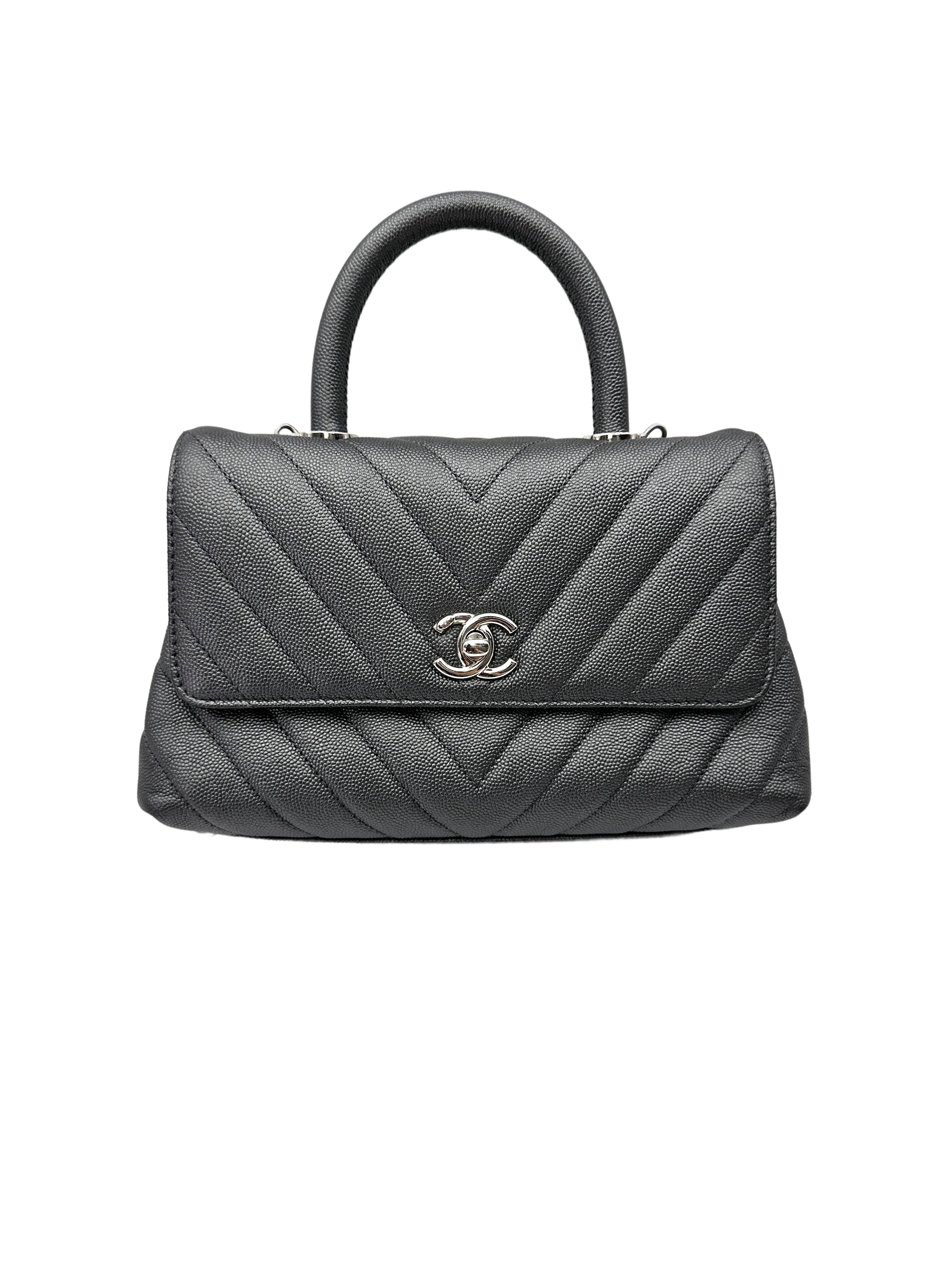 Chanel CoCo Handle Black Chevron Quilted Leather Shoulder Bag(28***83) CC2061