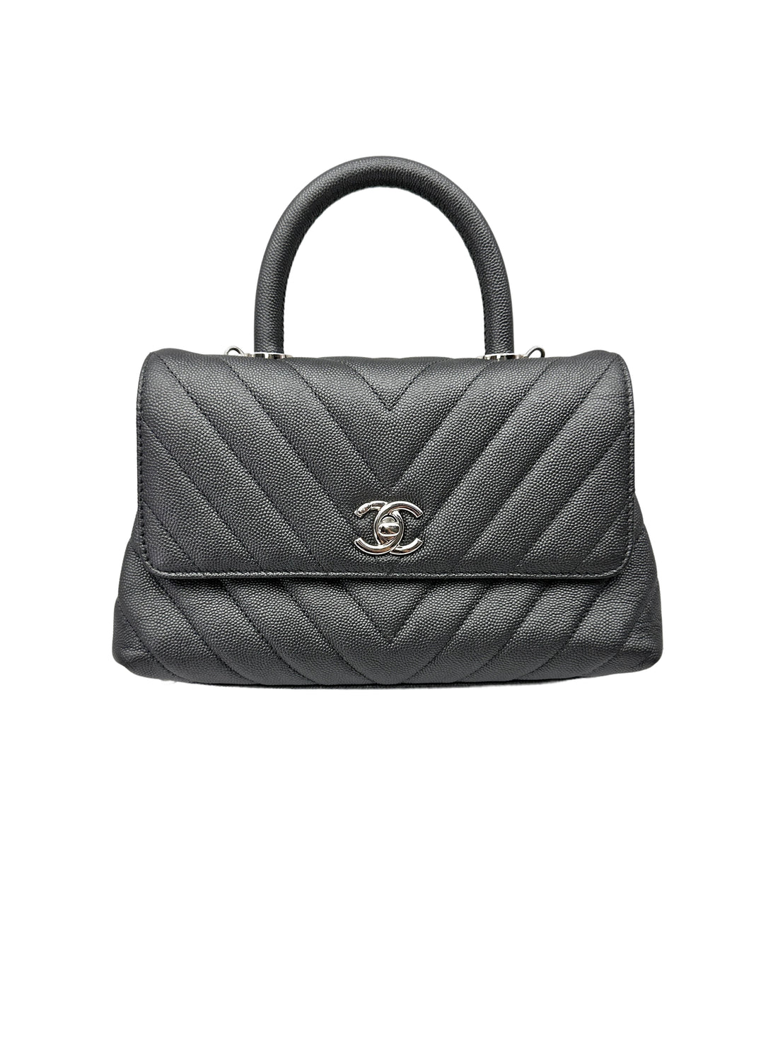 Chanel CoCo Handle Black Chevron Quilted Leather Shoulder Bag(28***83) CC2061